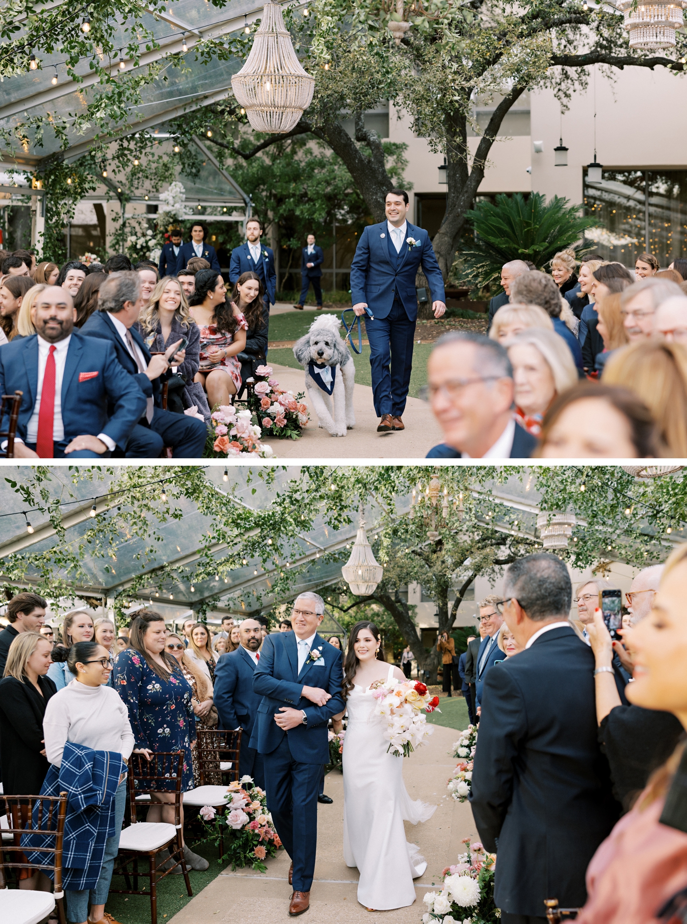 Bride walking down the aisle at The Four Seasons in Austin