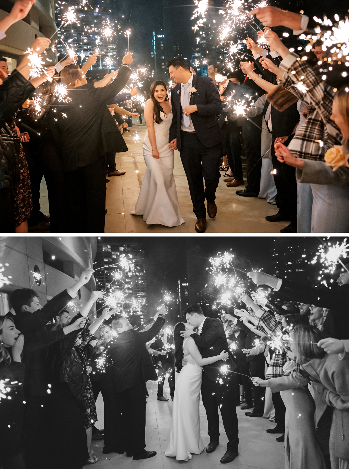 Couple sparkler exit after their wedding