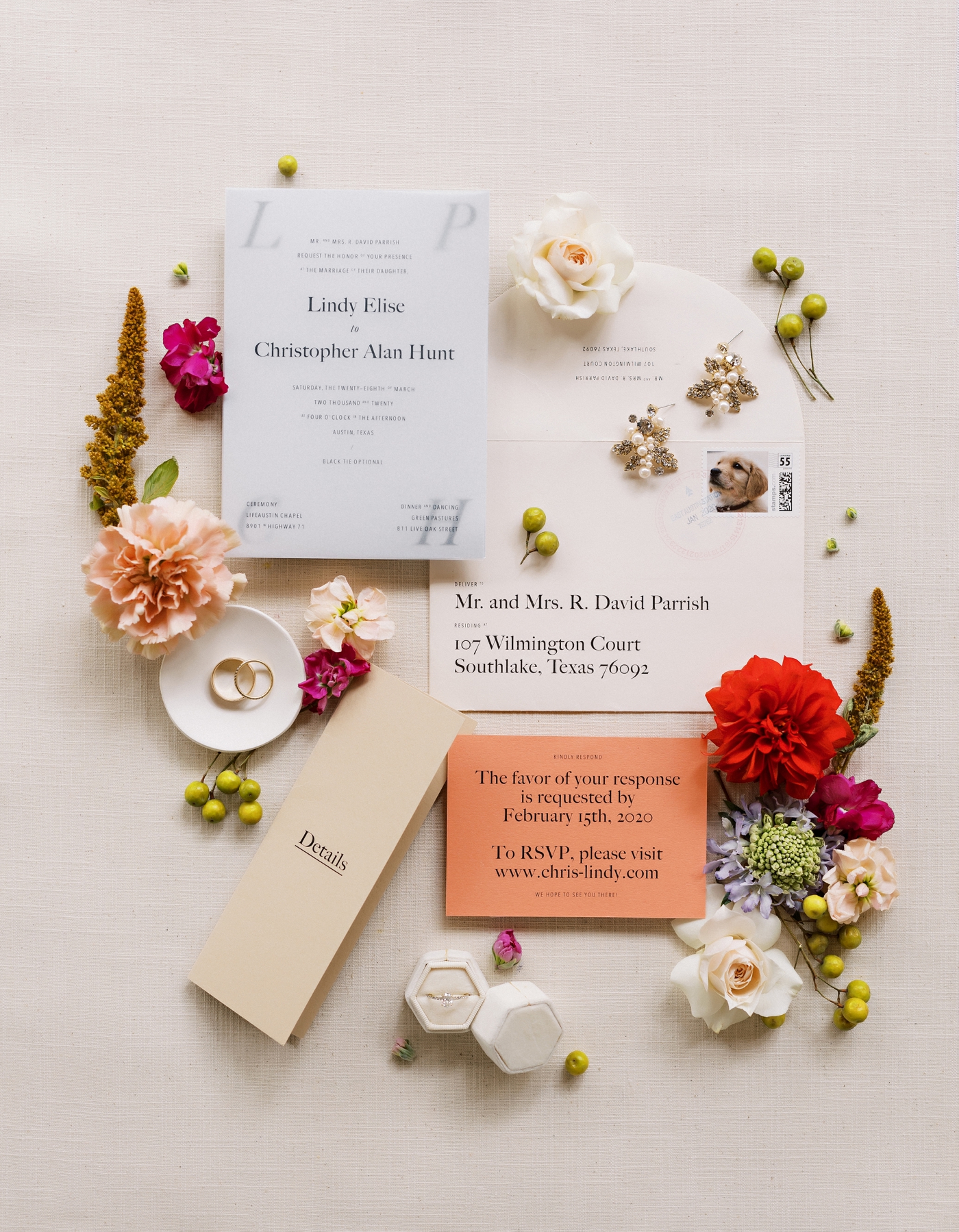 Modern wedding invitations for an Austin wedding