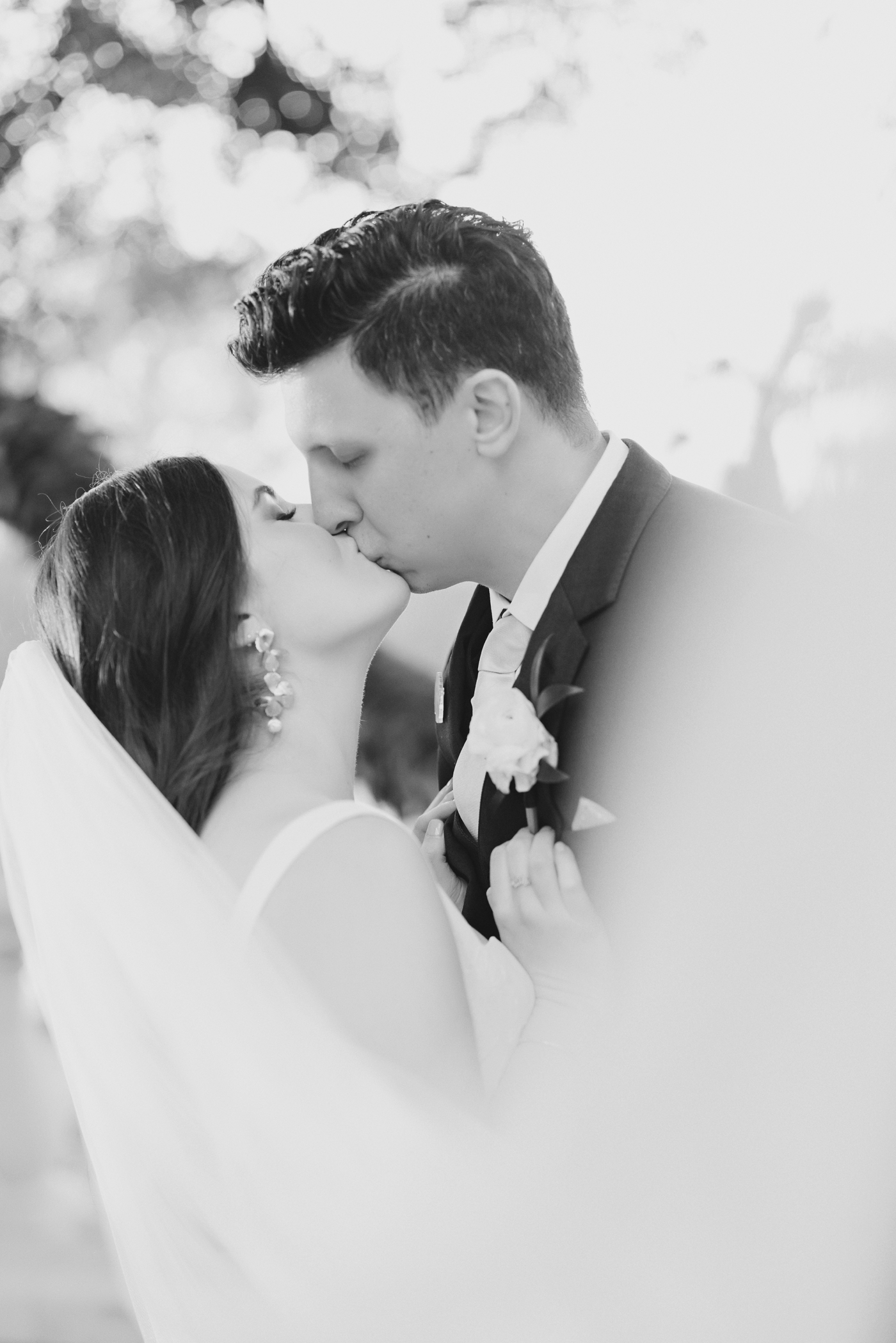 Black and white portrait of the bride and groom