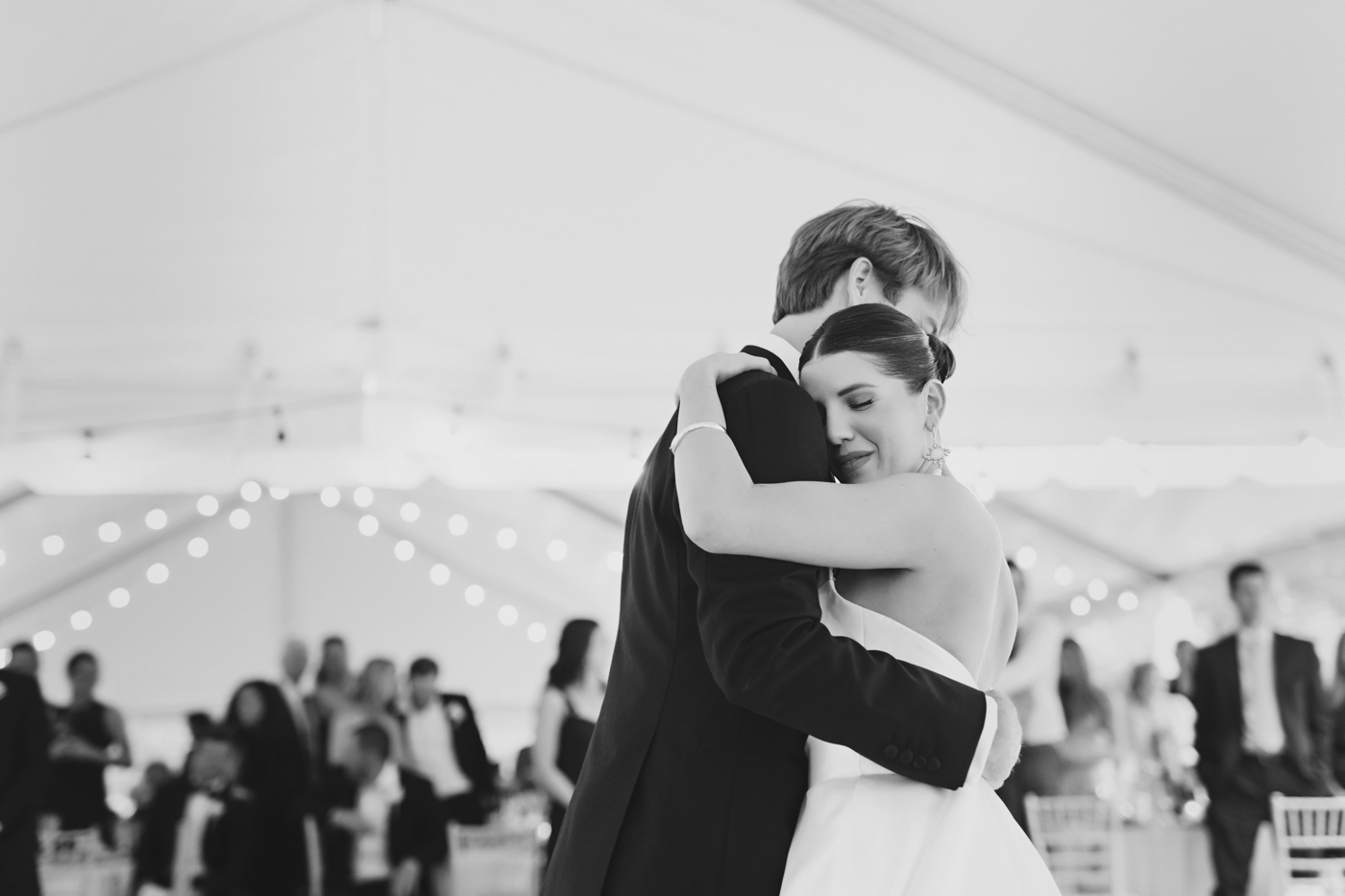 Bride and groom first dance at a tented wedding at Tarry House