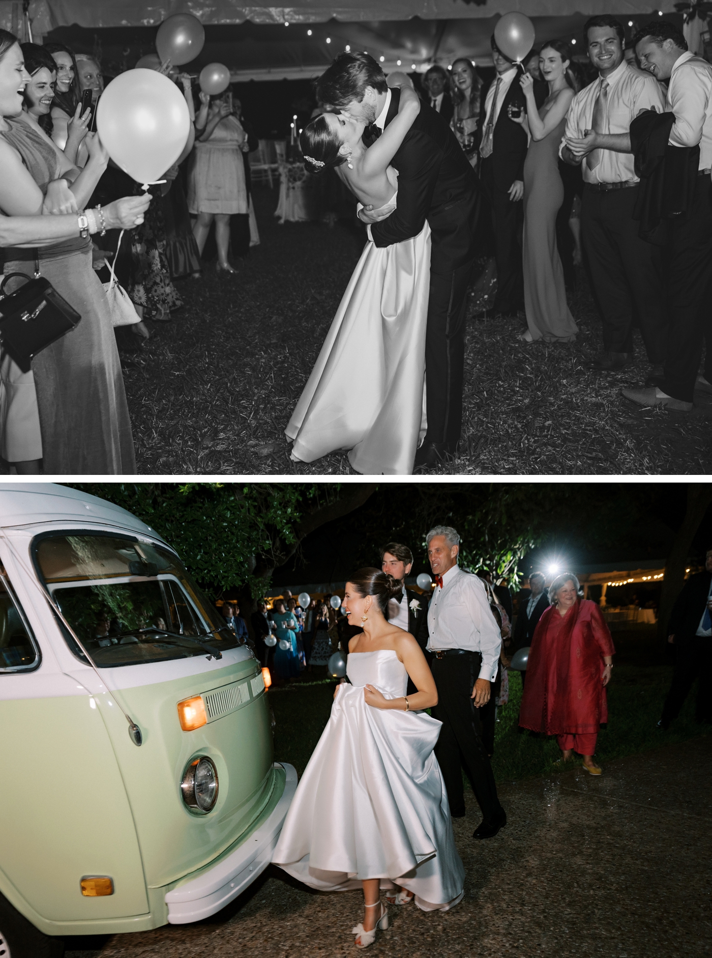 Vintage VW bus getaway car for an Austin wedding