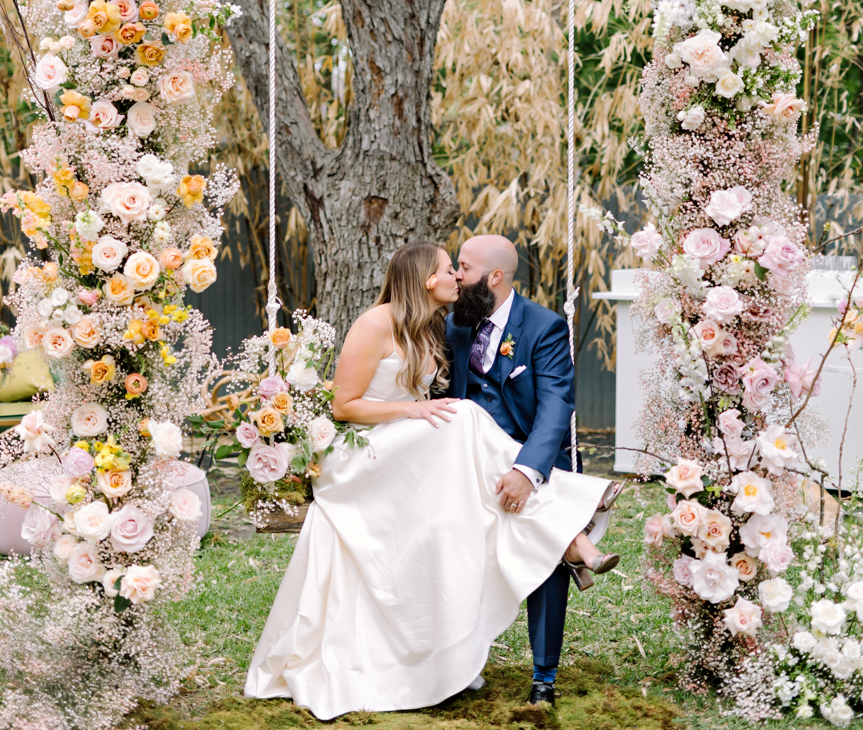 Cozy And Colorful Spring Backyard Wedding in Austin