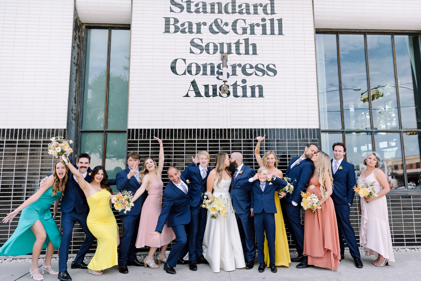 Wedding party pictures on South Congress Street at Standard Bar and Grill