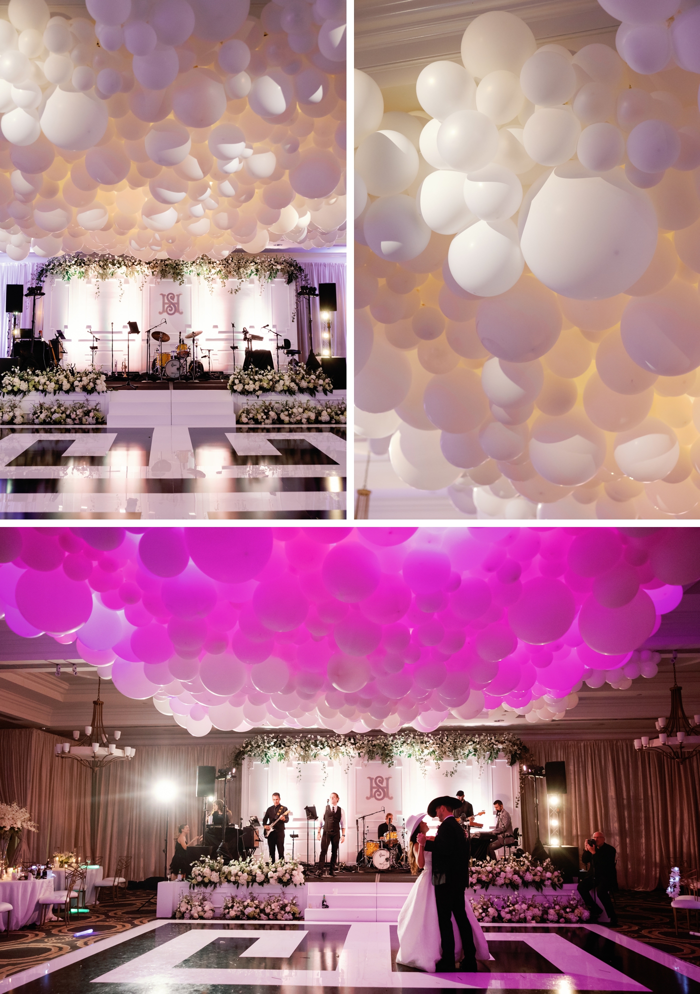 Unique wedding decor trend: balloon ceilings for a wedding reception in Austin