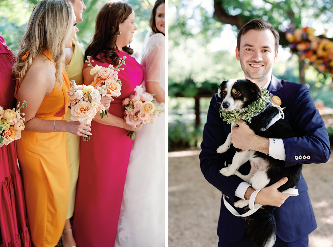 Groom posing with his dog at a spring wedding in Austin