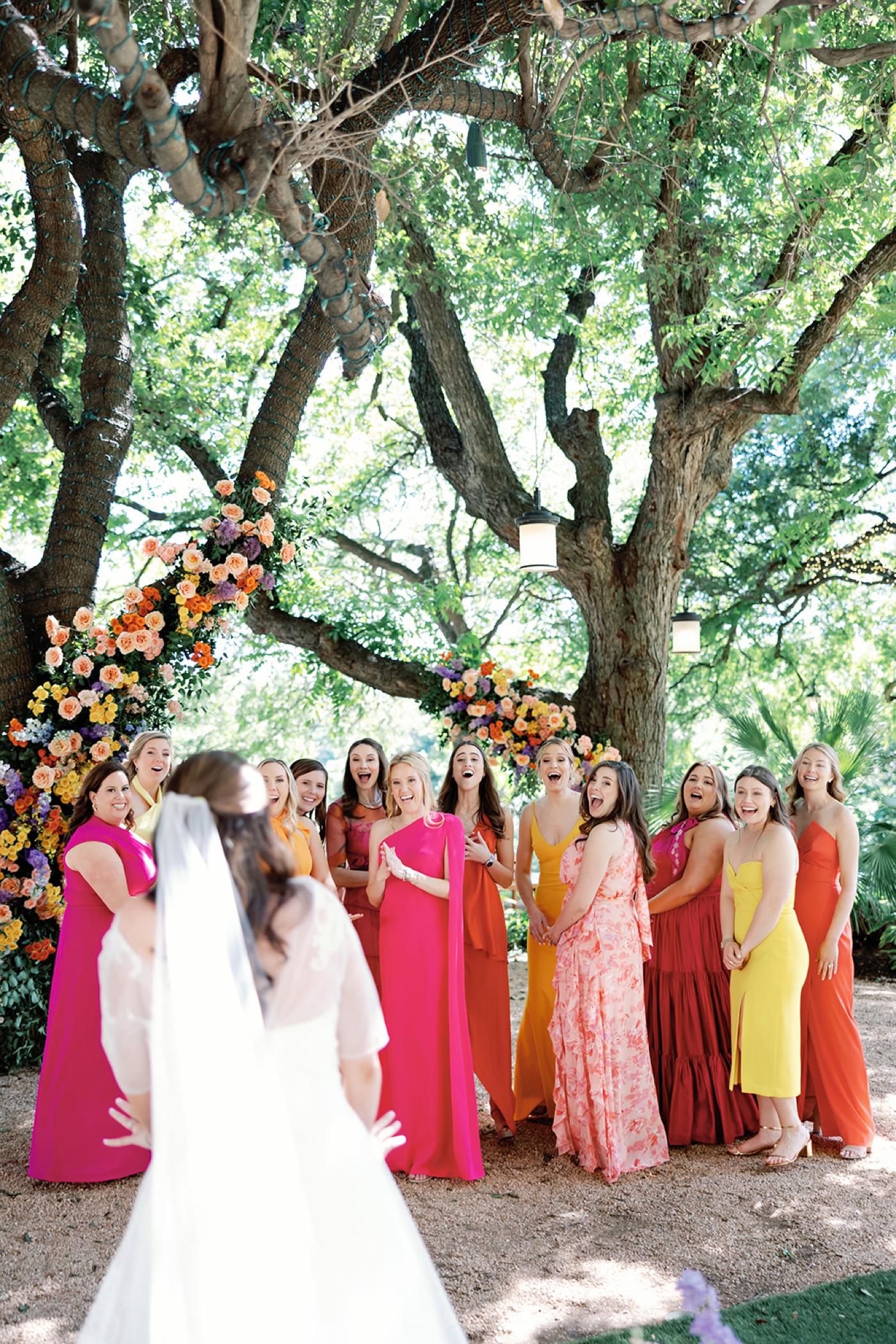 Bride and bridesmaids first look at Four Seasons Austin