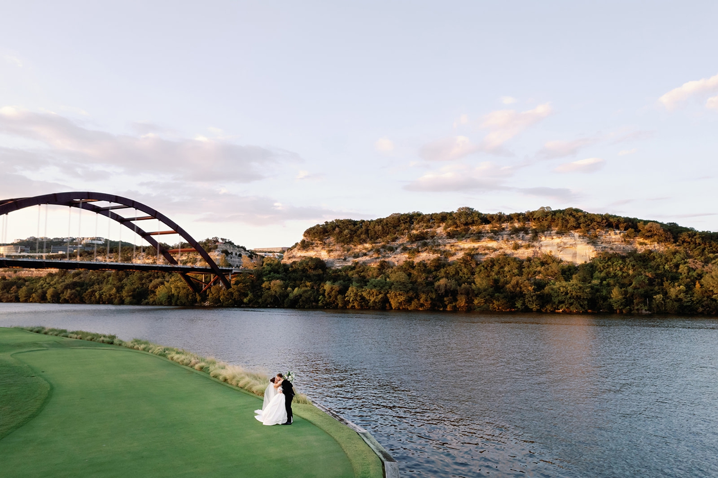 Bridal portraits in front of the 360 Bridge in Austin, TX