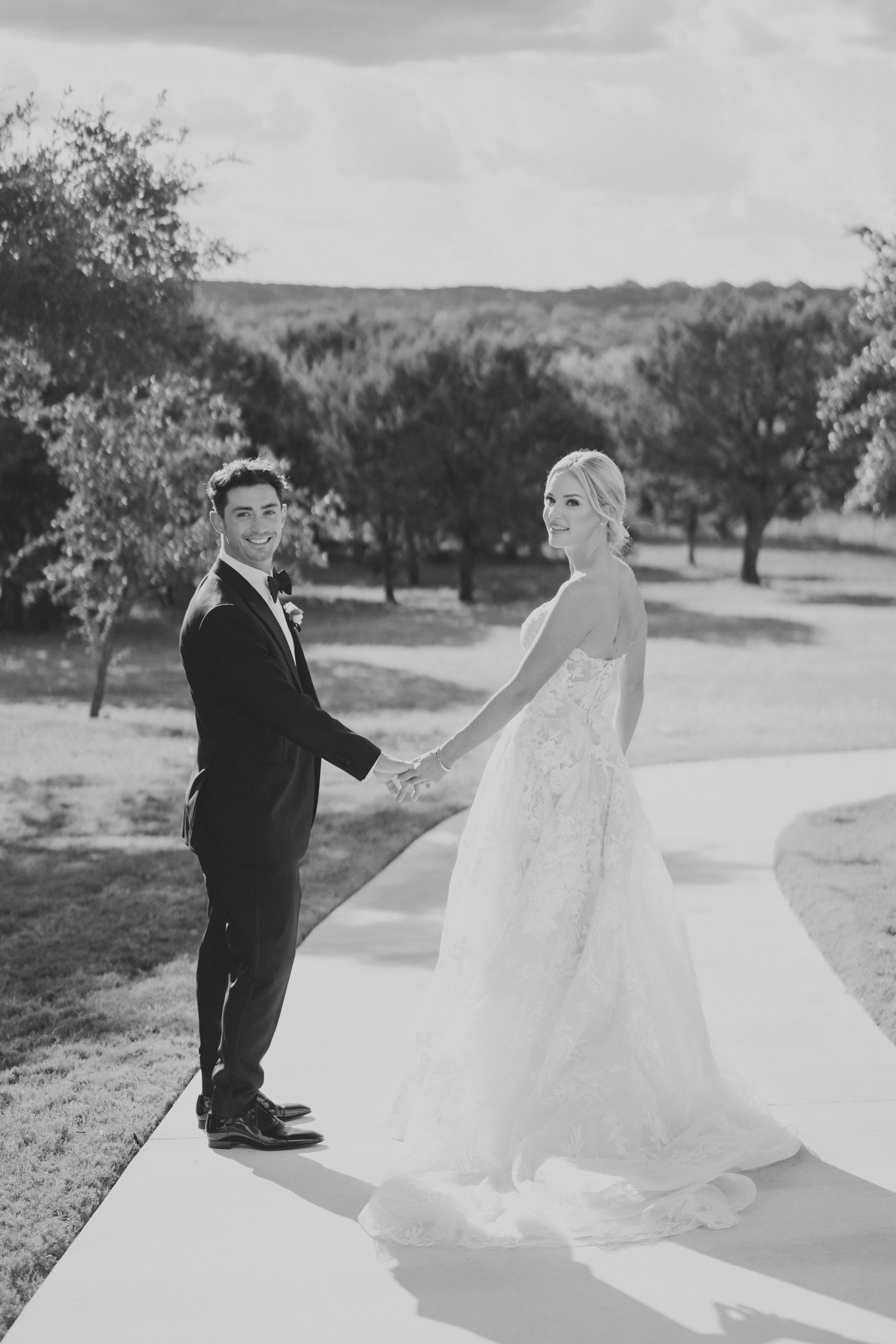 Black and white wedding day portrait at The Arlo in Austin, Texas