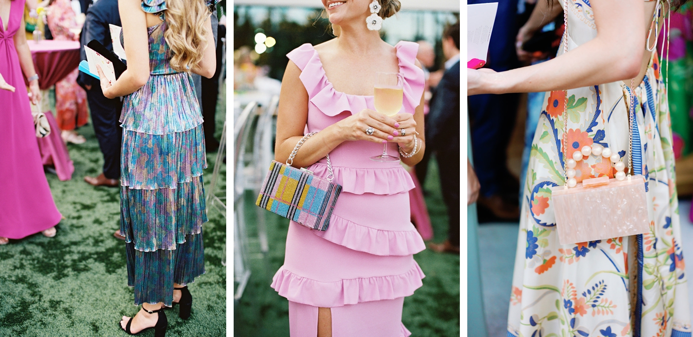 Colorful wedding guest outfits