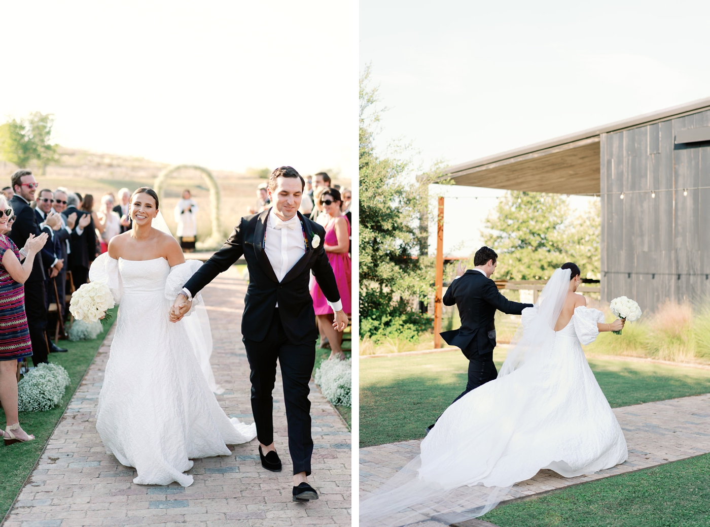 Bride and groom celebrating after their outdoor ceremony at Two Wishes Ranch