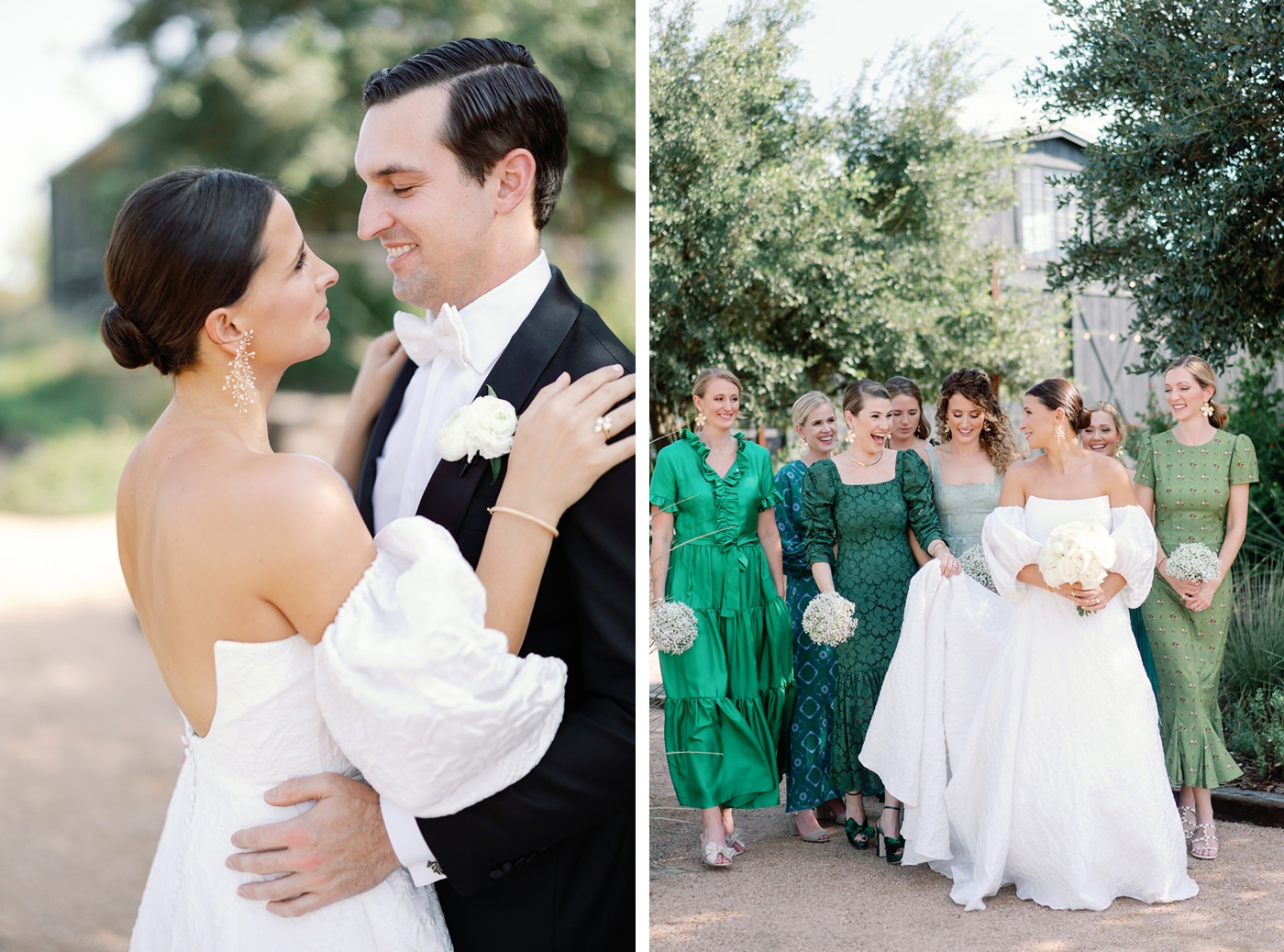 Couple embracing outdoors at their wedding venue in Austin 