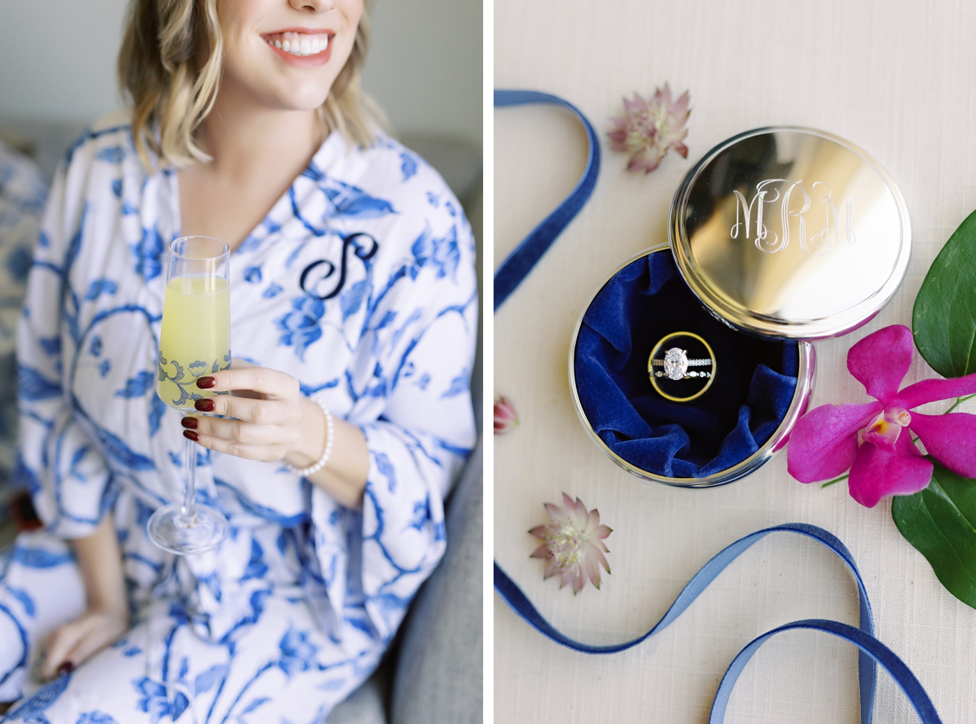 Blue chinoiserie bridesmaids robes