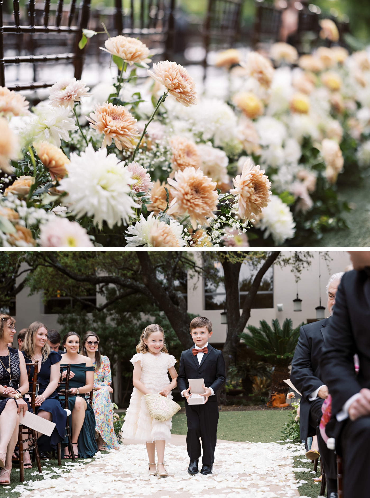 Mums and dahlias lining a ceremony in Austin