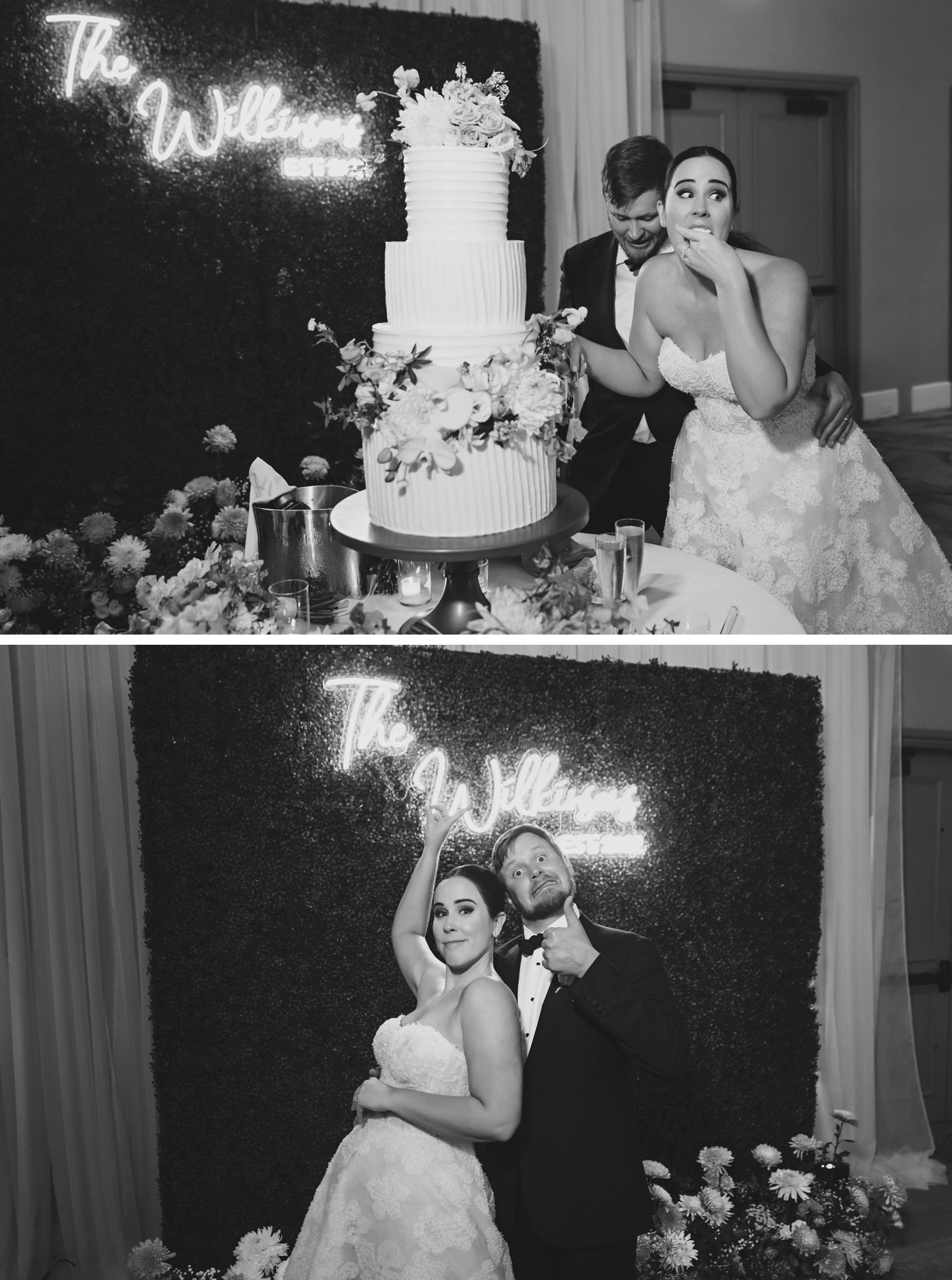 Couple cutting their wedding cake