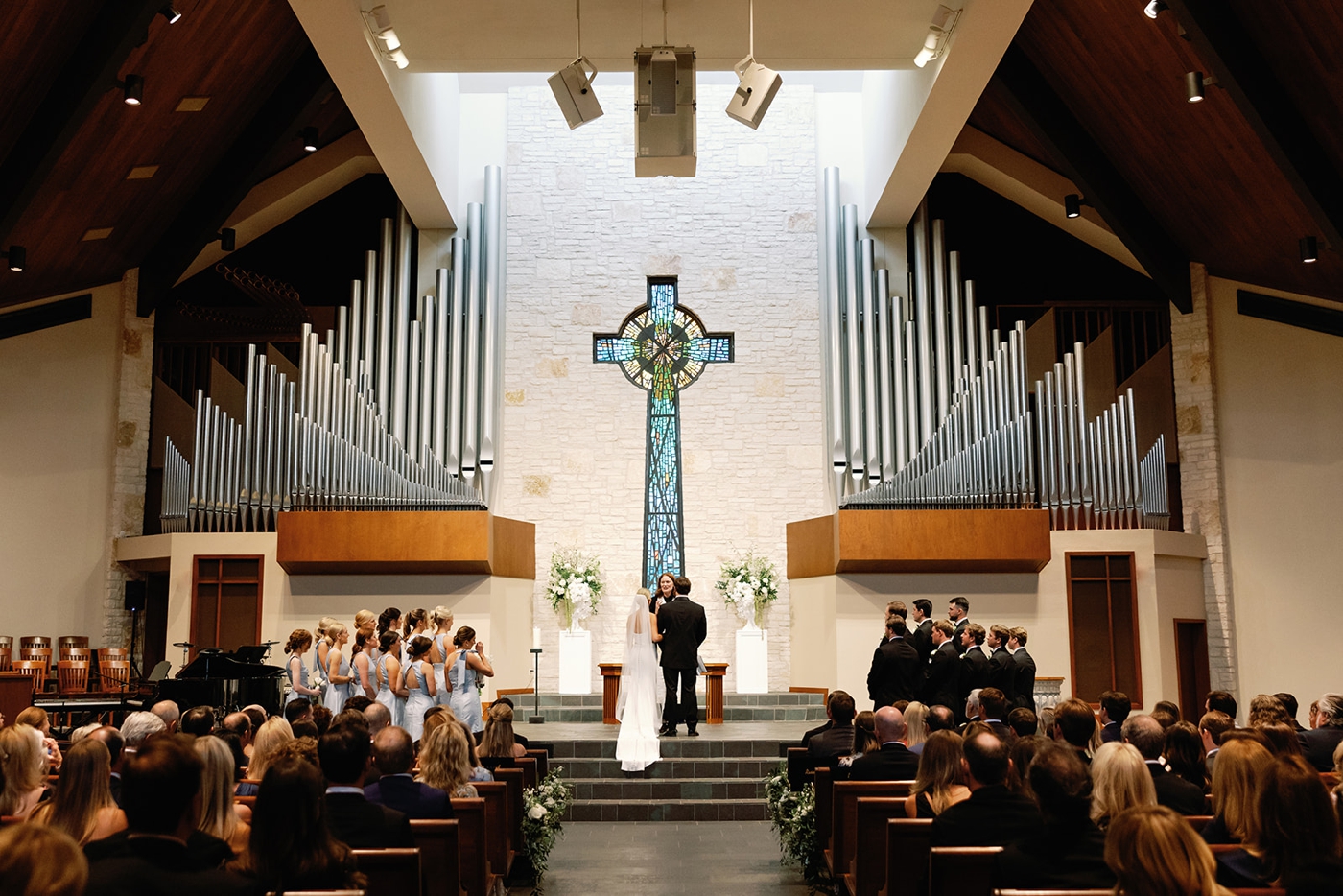 Wedding ceremony at Westlake Hills Presbyterian Church