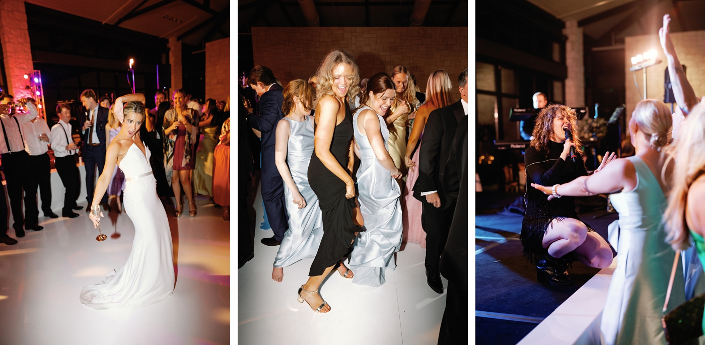 Family and friends dancing at an Austin wedding, captured on film