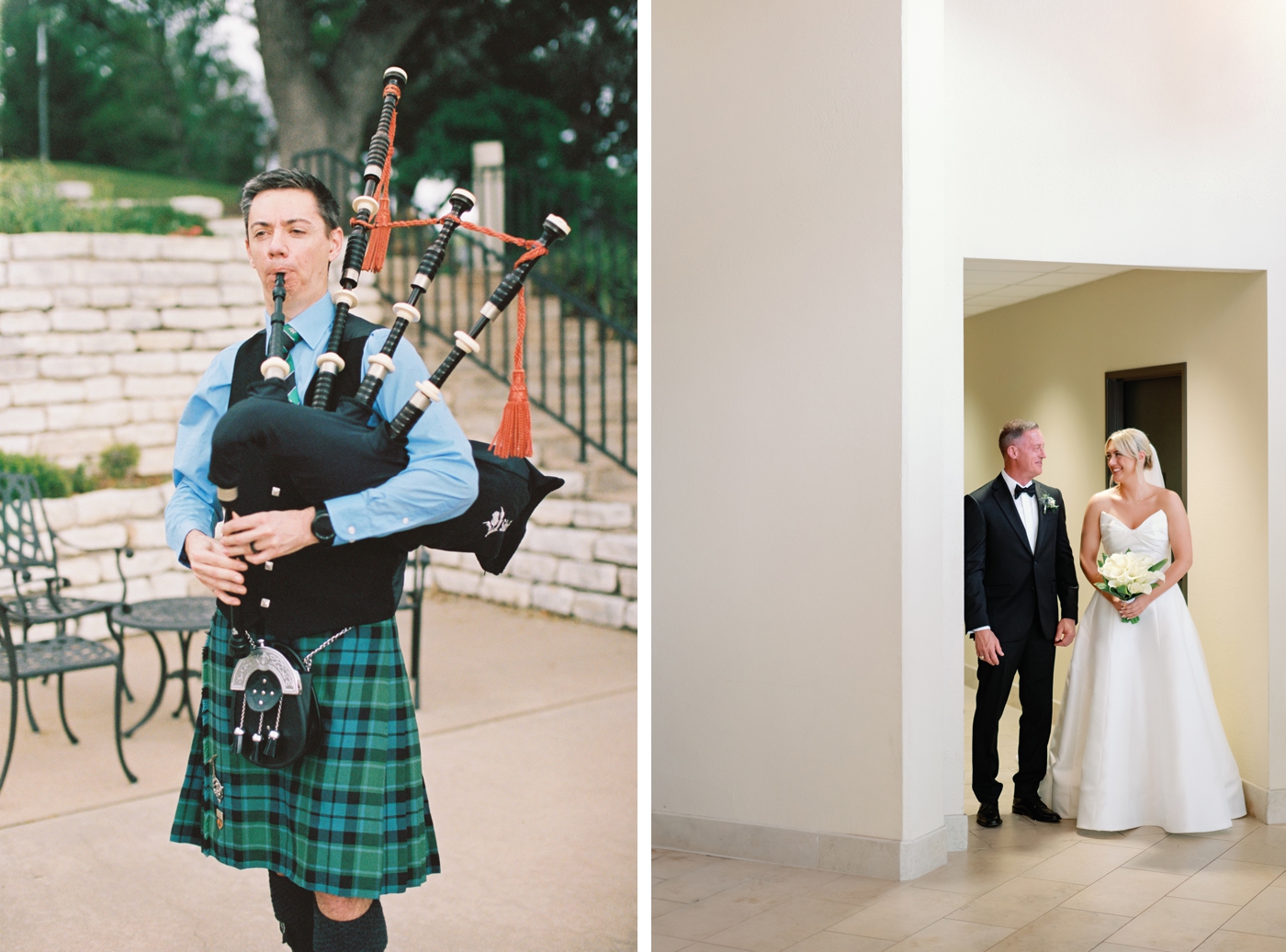 Bagpiper before a wedding at Westlake Hills Presbyterian Church