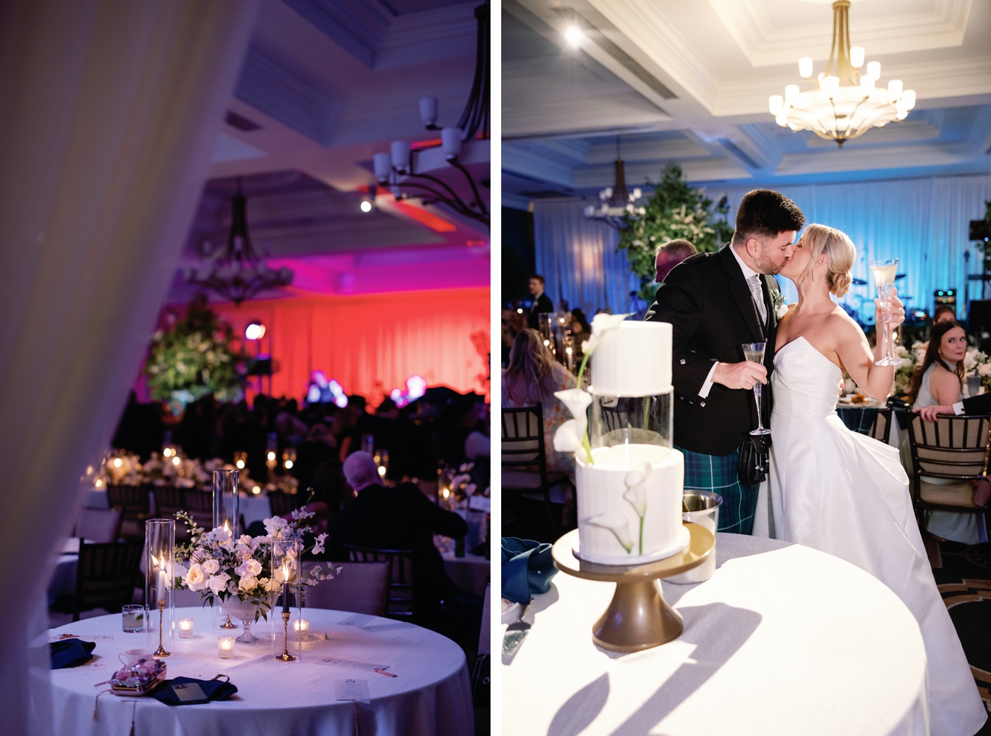 Three tier wedding cake with an acrylic middle section