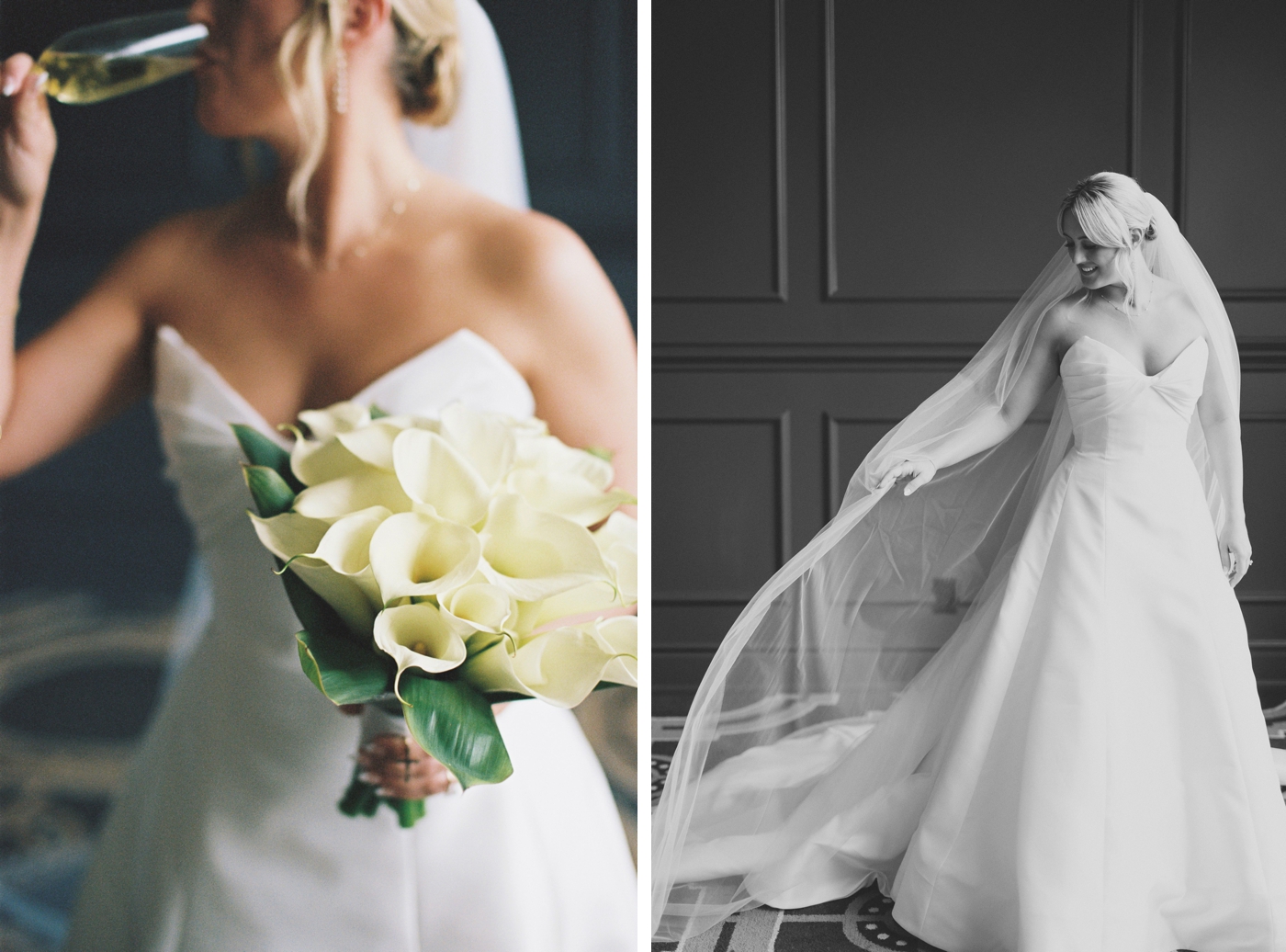 Bride holding a bouquet of calla lilies