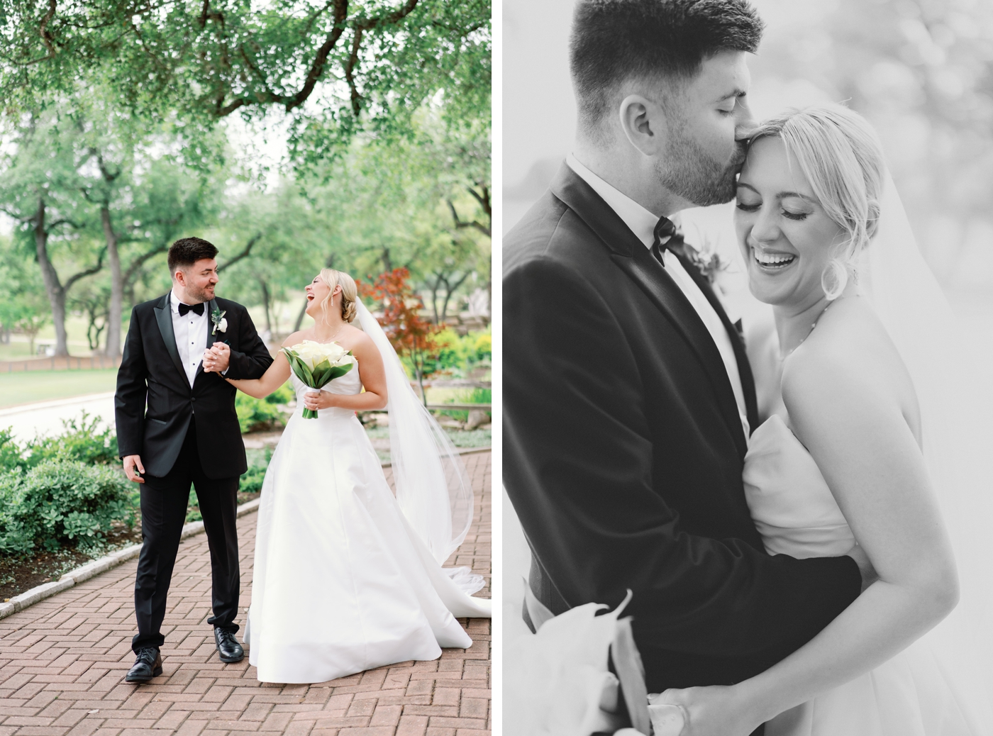 Bride and groom holding hands at the Austin Country Club