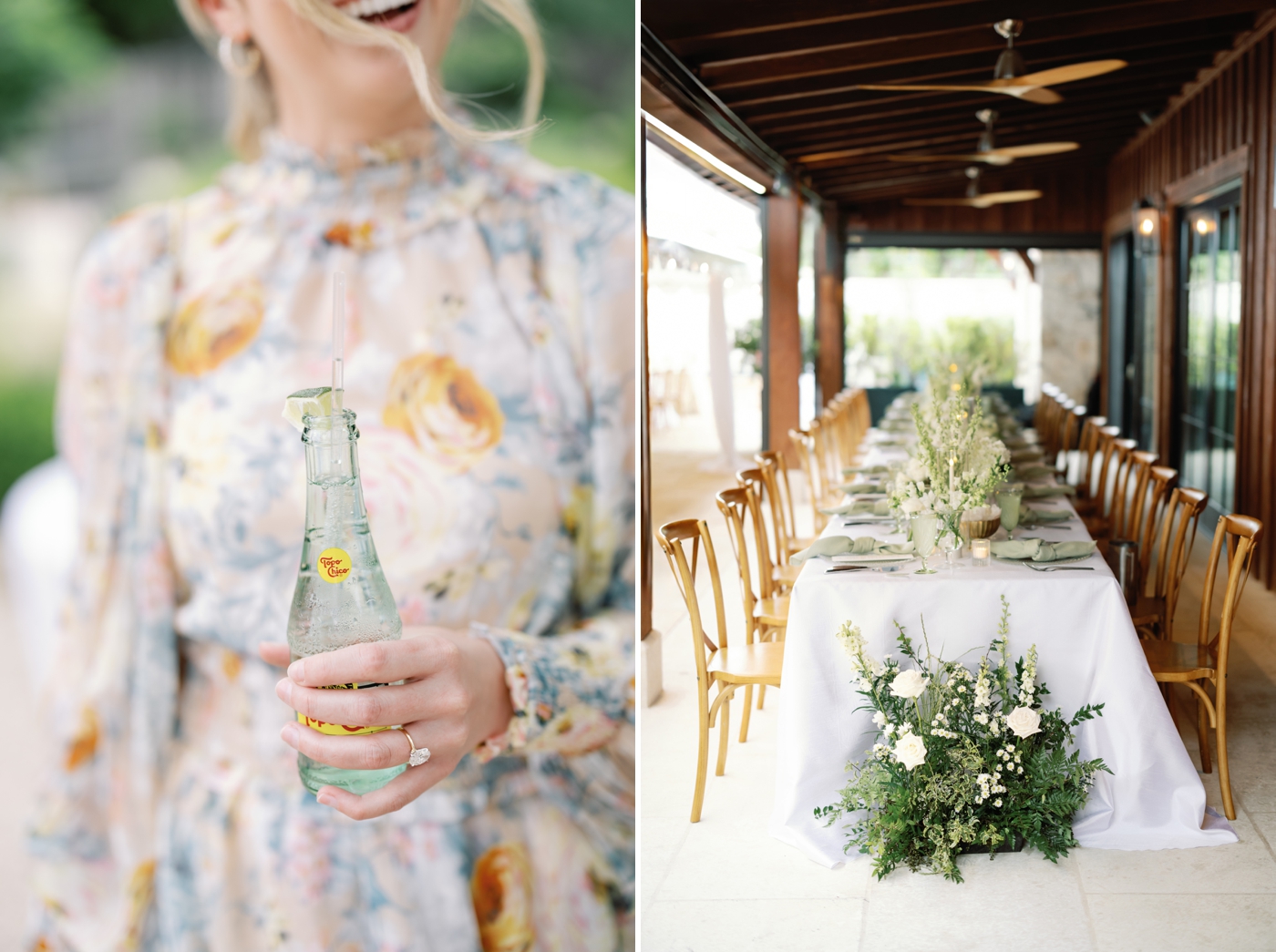 Long farm tables at Sage in Fredericksburg Texas for a wedding outdoors