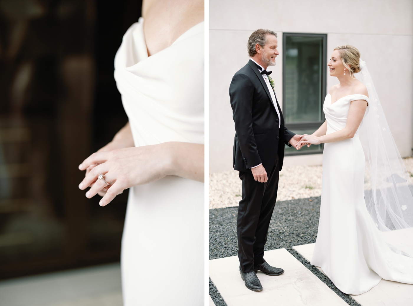 Father and daughter first look before a Fredericksburg Texas wedding 