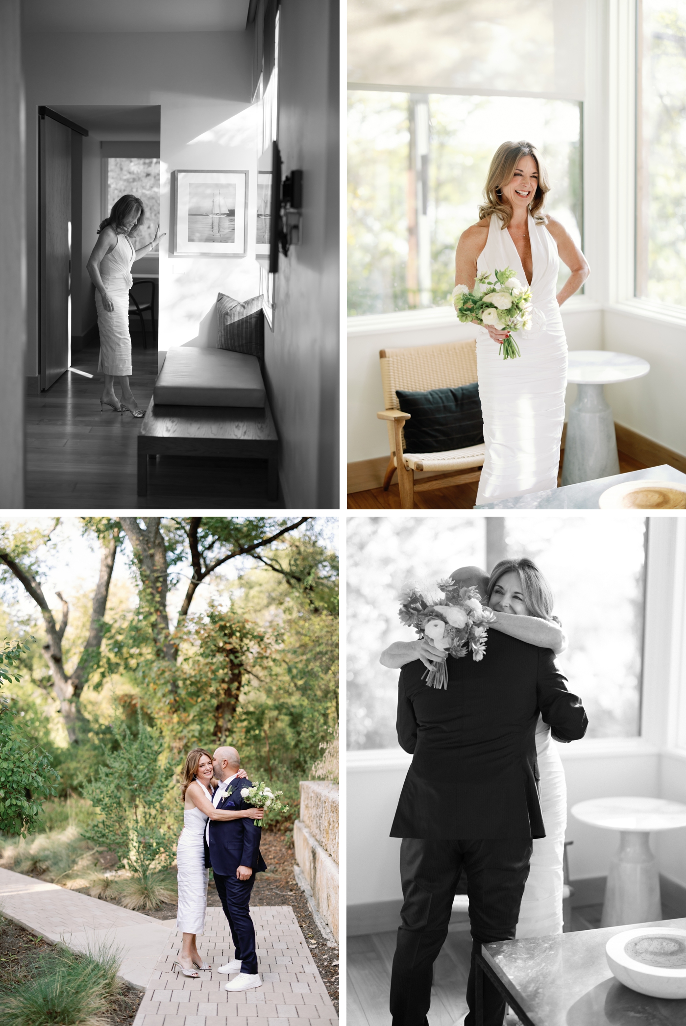 Bride and groom getting ready at Holdsworth Center Campus on Lake Austin