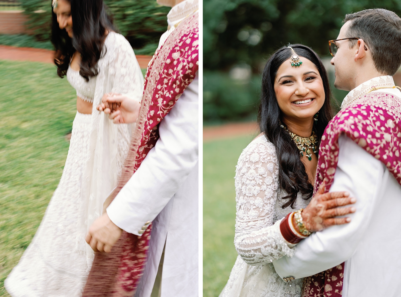 Groom in white sherwani with red embroidered shawl