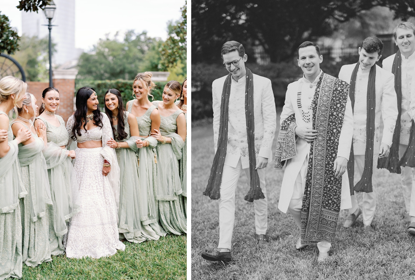 Bride and groom pictures on the grounds of The Houstonian in November