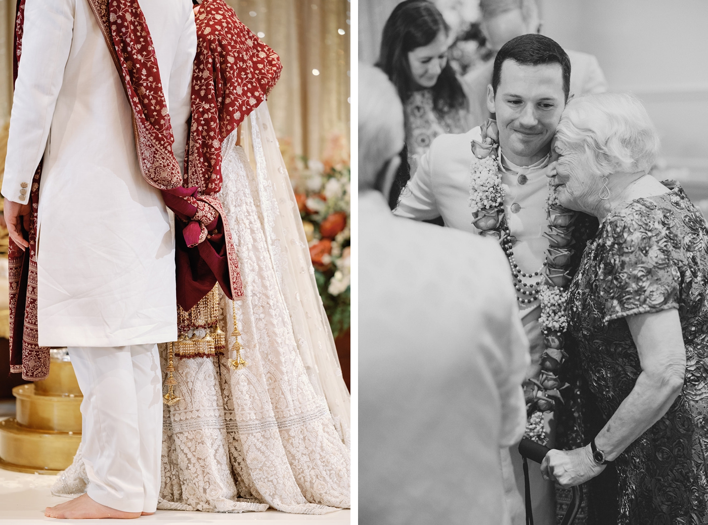 Hindu wedding ceremony at Junior League, surrounded by colorful flowers