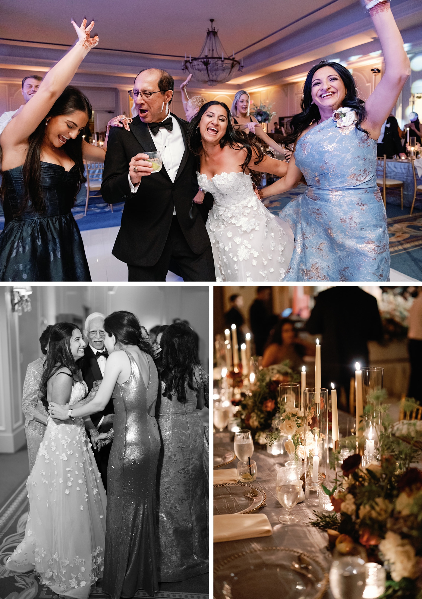 Guests dancing as live band In10City plays during the multicultural wedding reception in Houston.