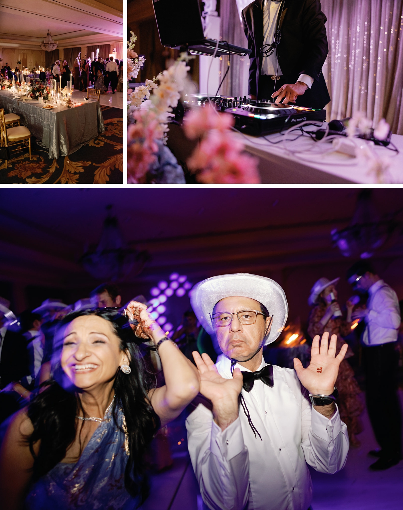 Guests dancing as live band plays during the multicultural wedding reception in Houston.