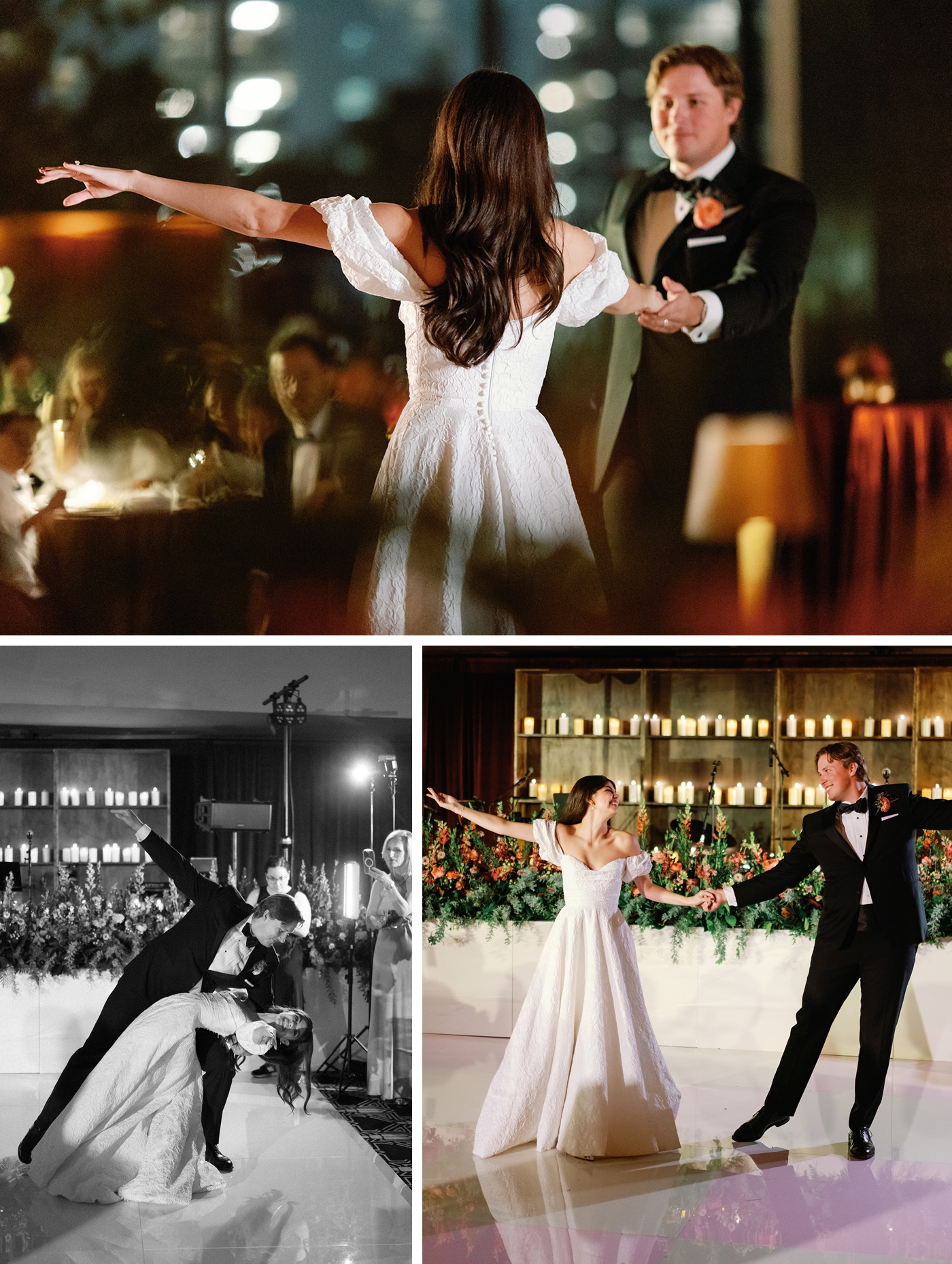 Bride and groom first dance inside the Mirabeau Ballroom in Austin Proper Hotel