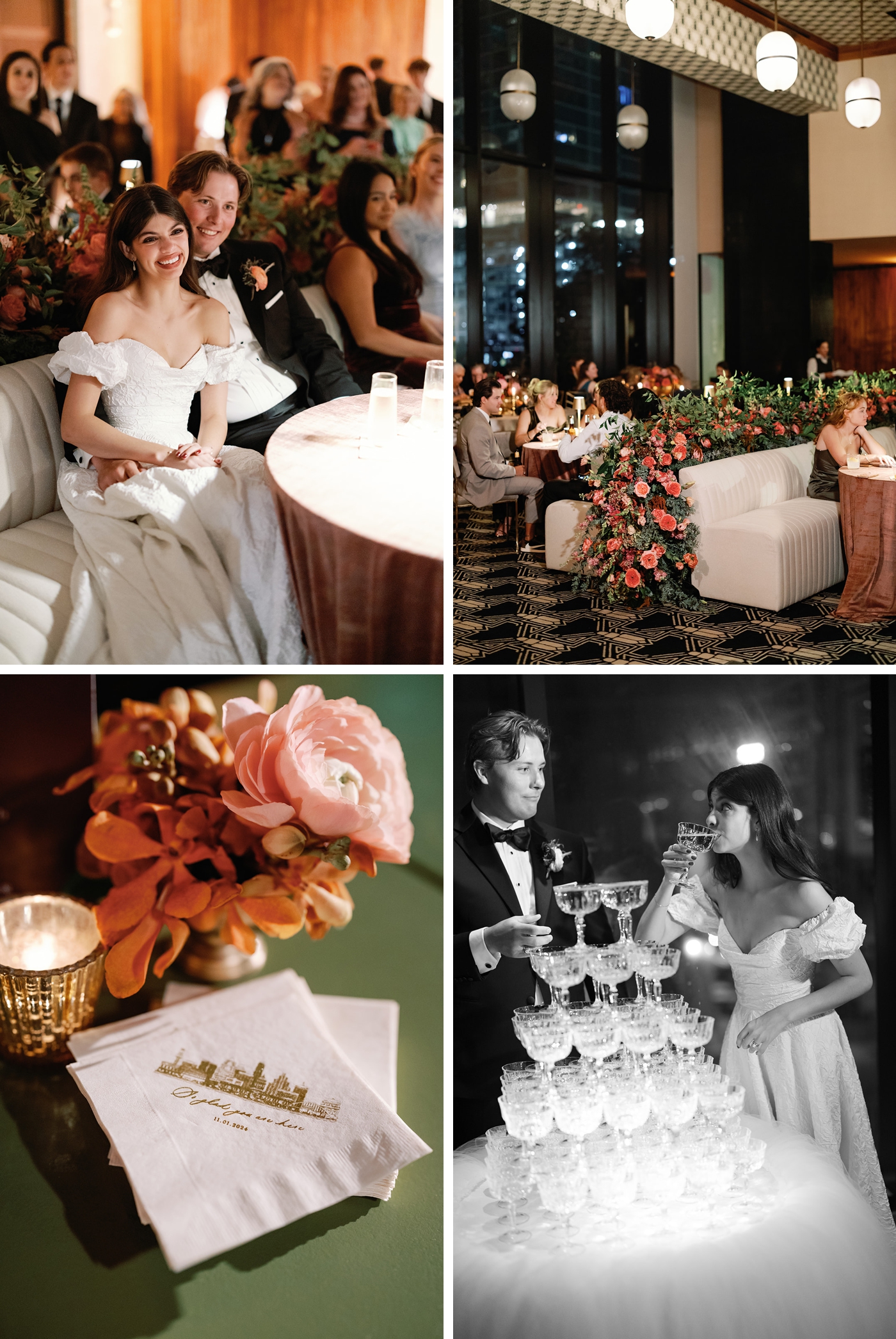 Wedding reception inside the Mirabeau Ballroom in Austin Proper Hotel