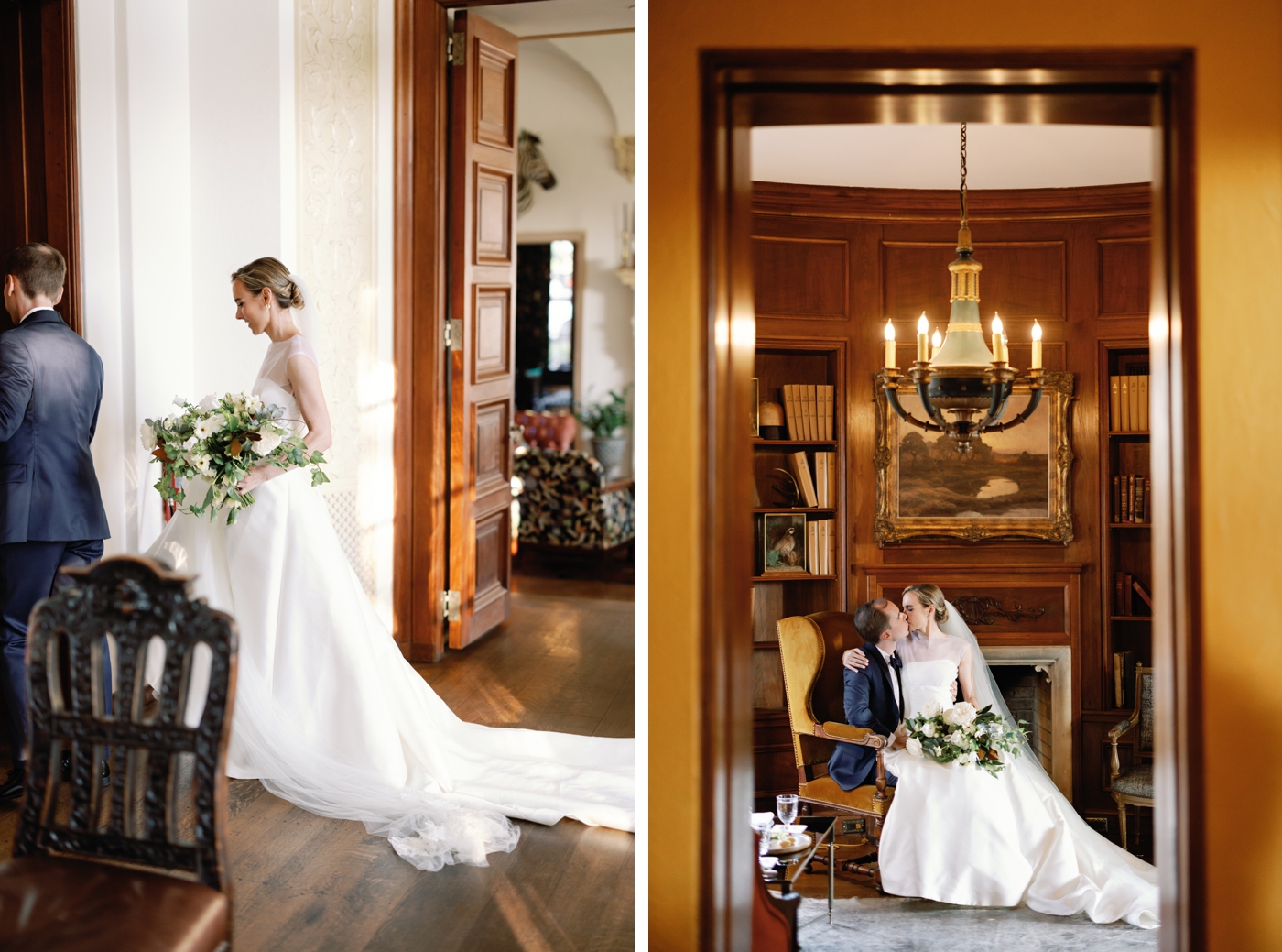 Bride and groom pictures inside Commodore Perry Estate 