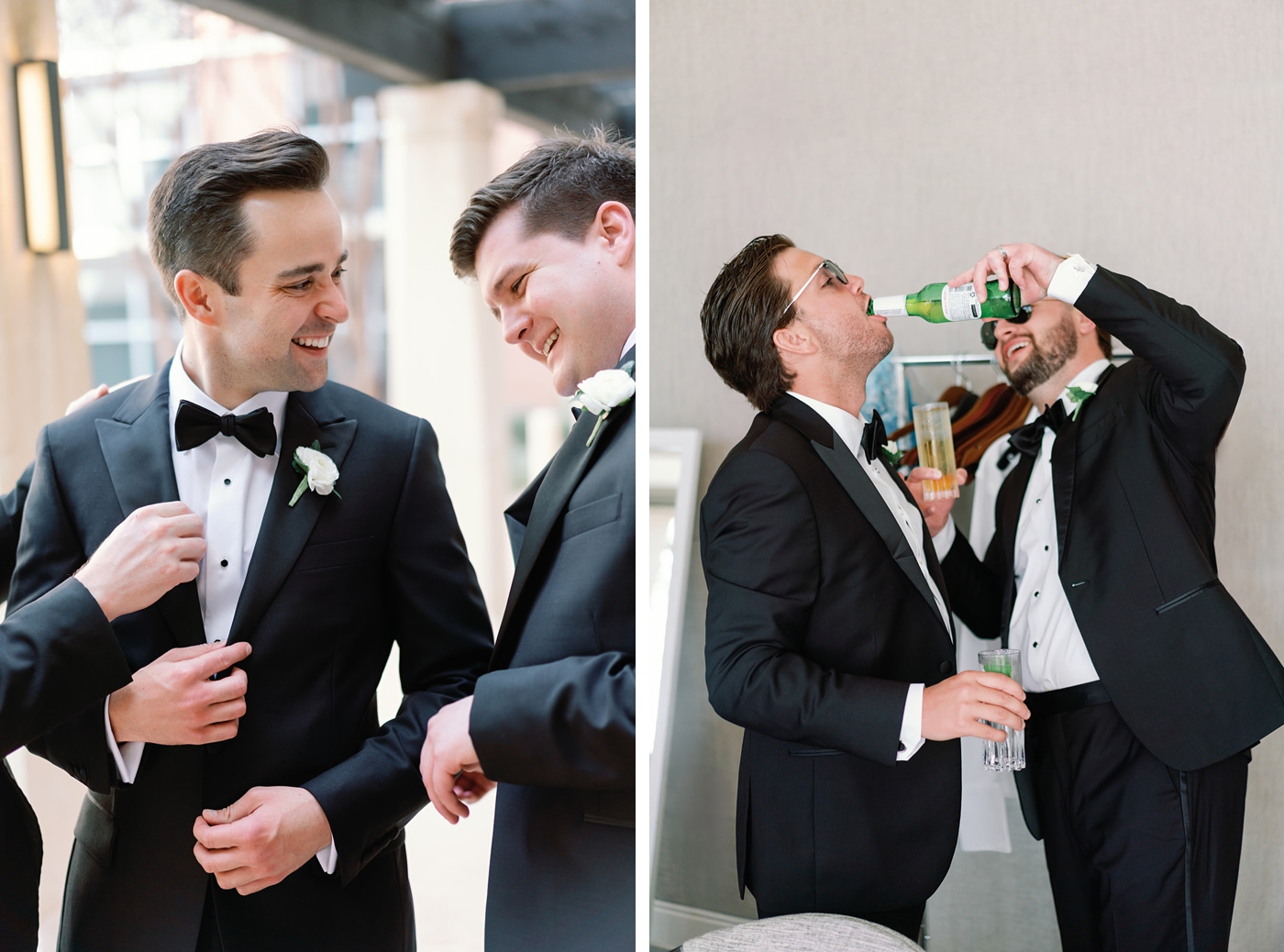 Groom and groomsmen getting ready at the Four Seasons Hotel Austin