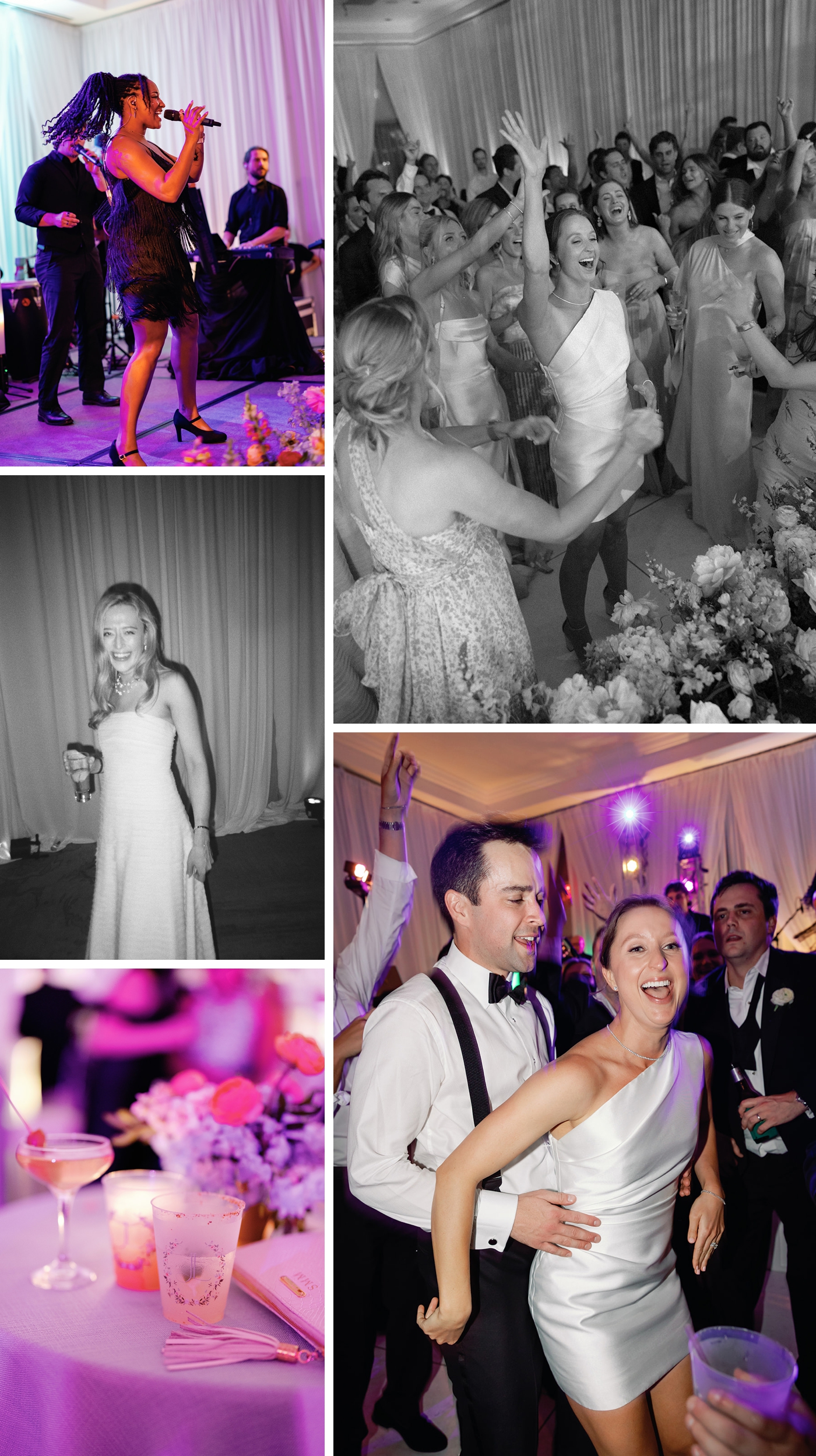 Wedding reception with guests dancing to a live band