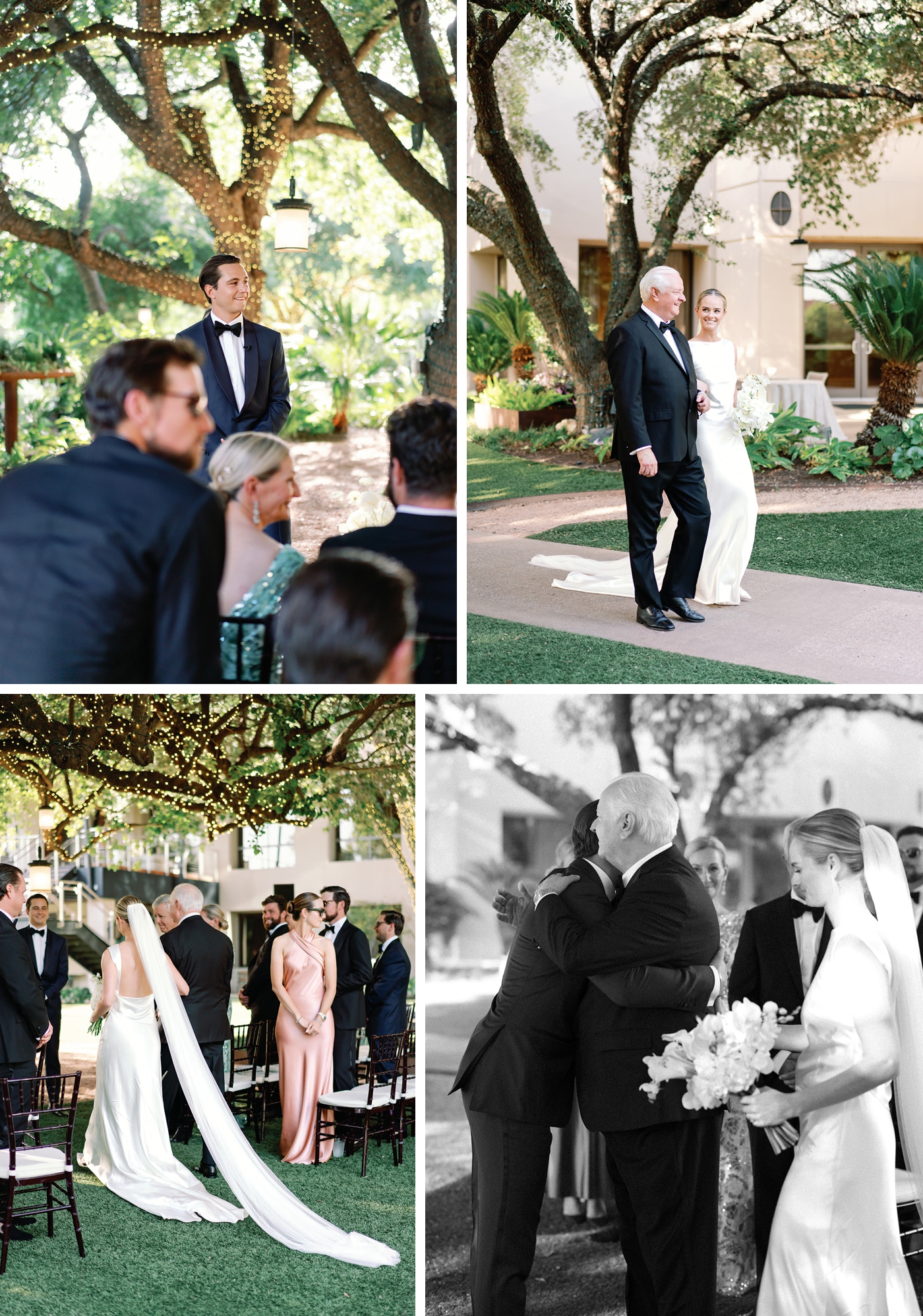 Bride walking down the aisle by her father at Four Seasons Austin