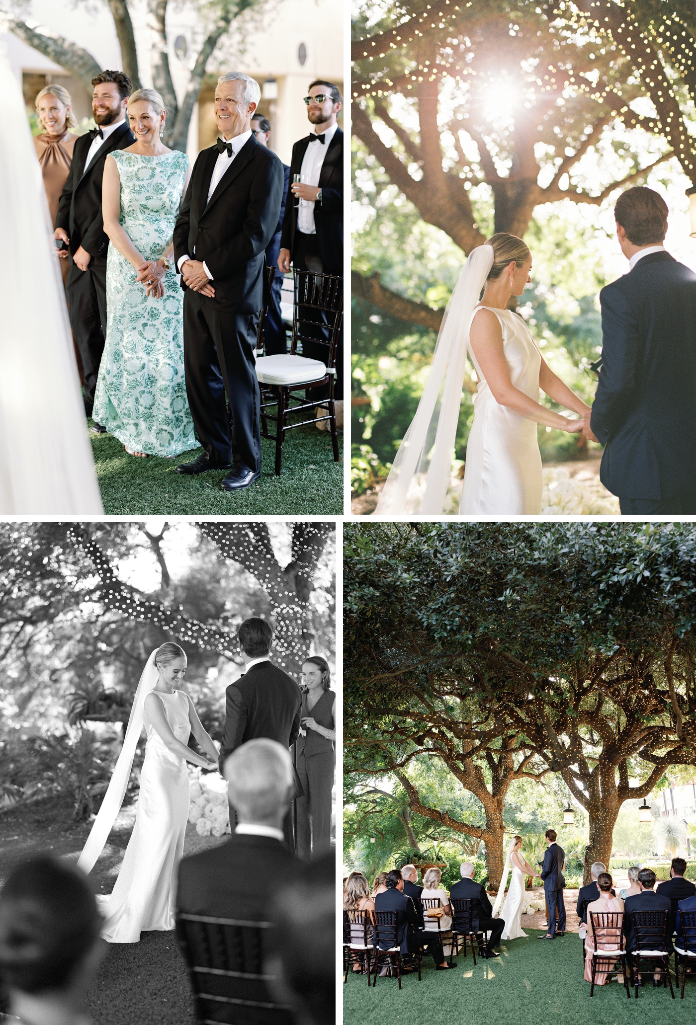 Couple exchanging vows on the Four Seasons Austin at sunset