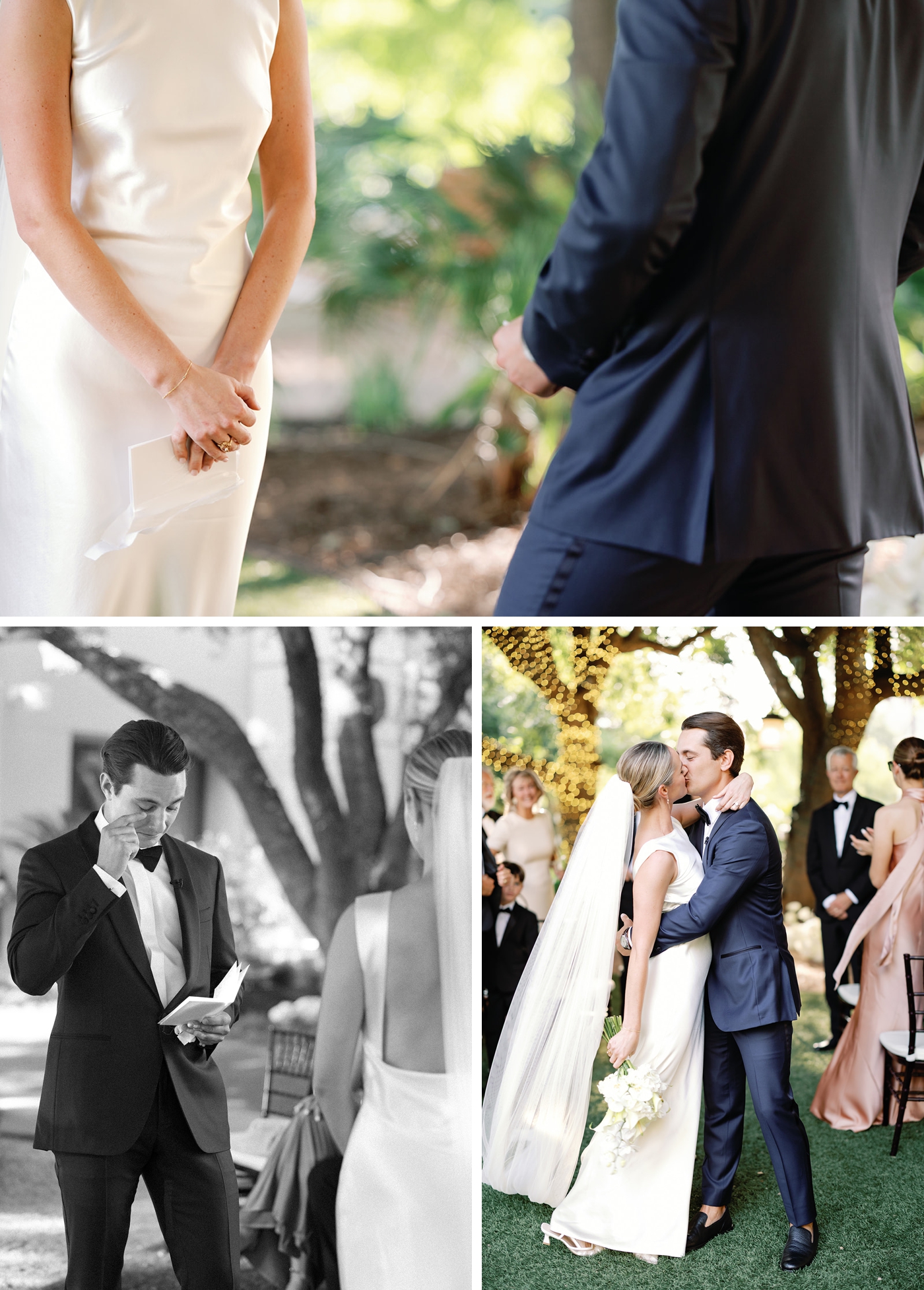Couple exchanging vows on the Four Seasons Austin at sunset