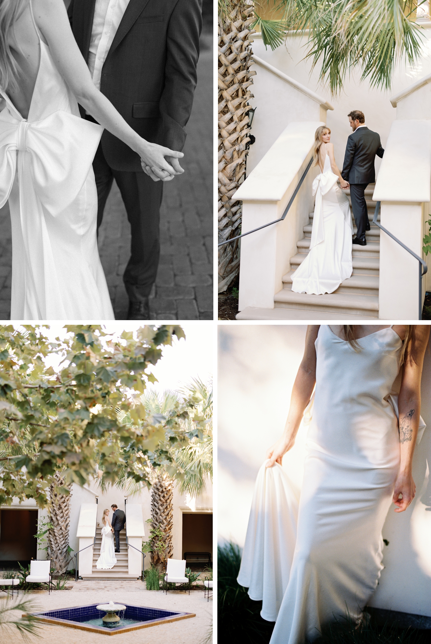 Bride adjusting bow detail on her Halfpenny London gown at Commodore Perry Estate