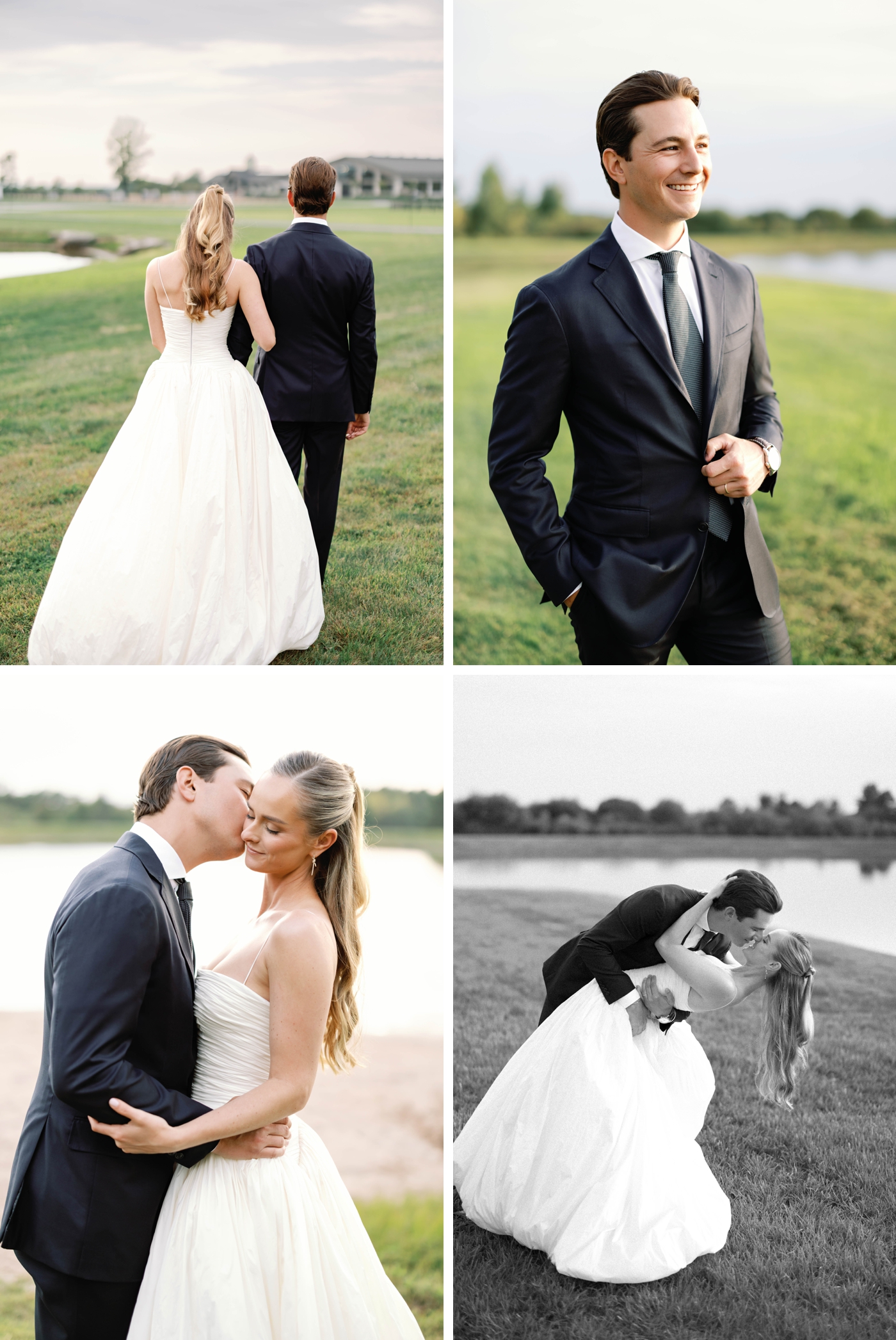 Bride and groom pictures at their destination wedding in Buffalo, New York, with the bride wearing the Drew Gown by Danielle Frankel, and the groom in a black suit