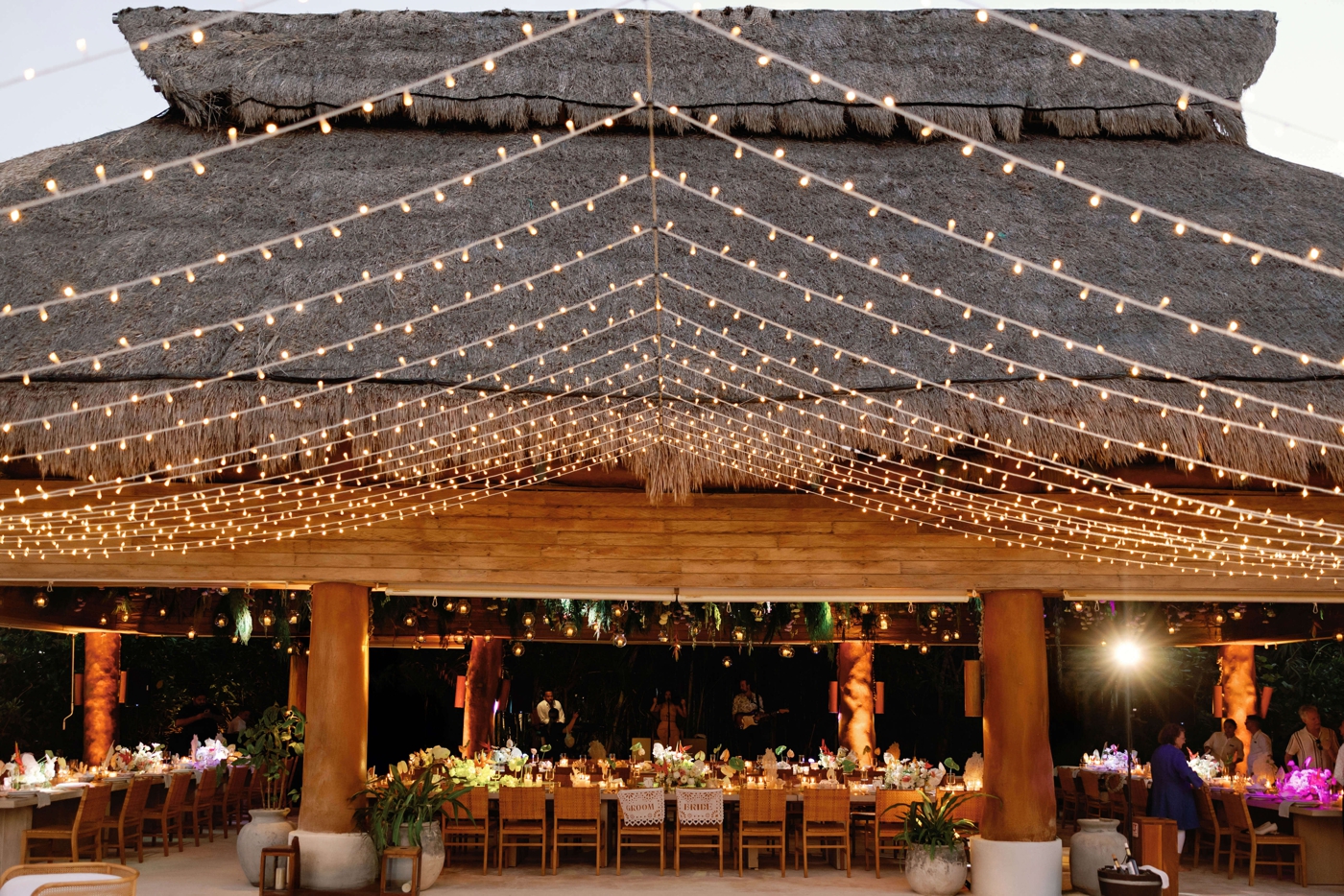 Colorful wedding reception at Aquí Me Quedo at Rosewood Mayakoba