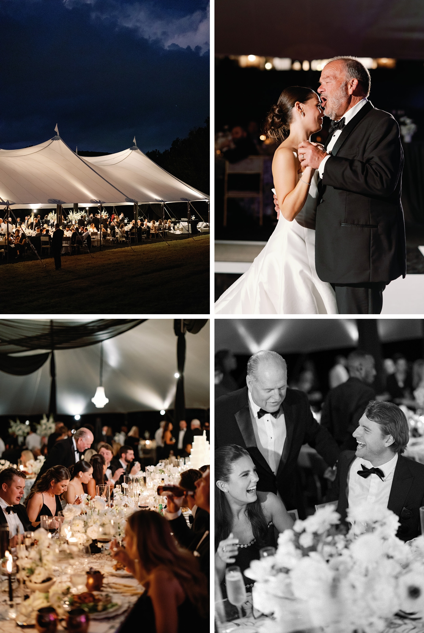Evening view of a wedding on Lake Austin, with the Night Owls band playing