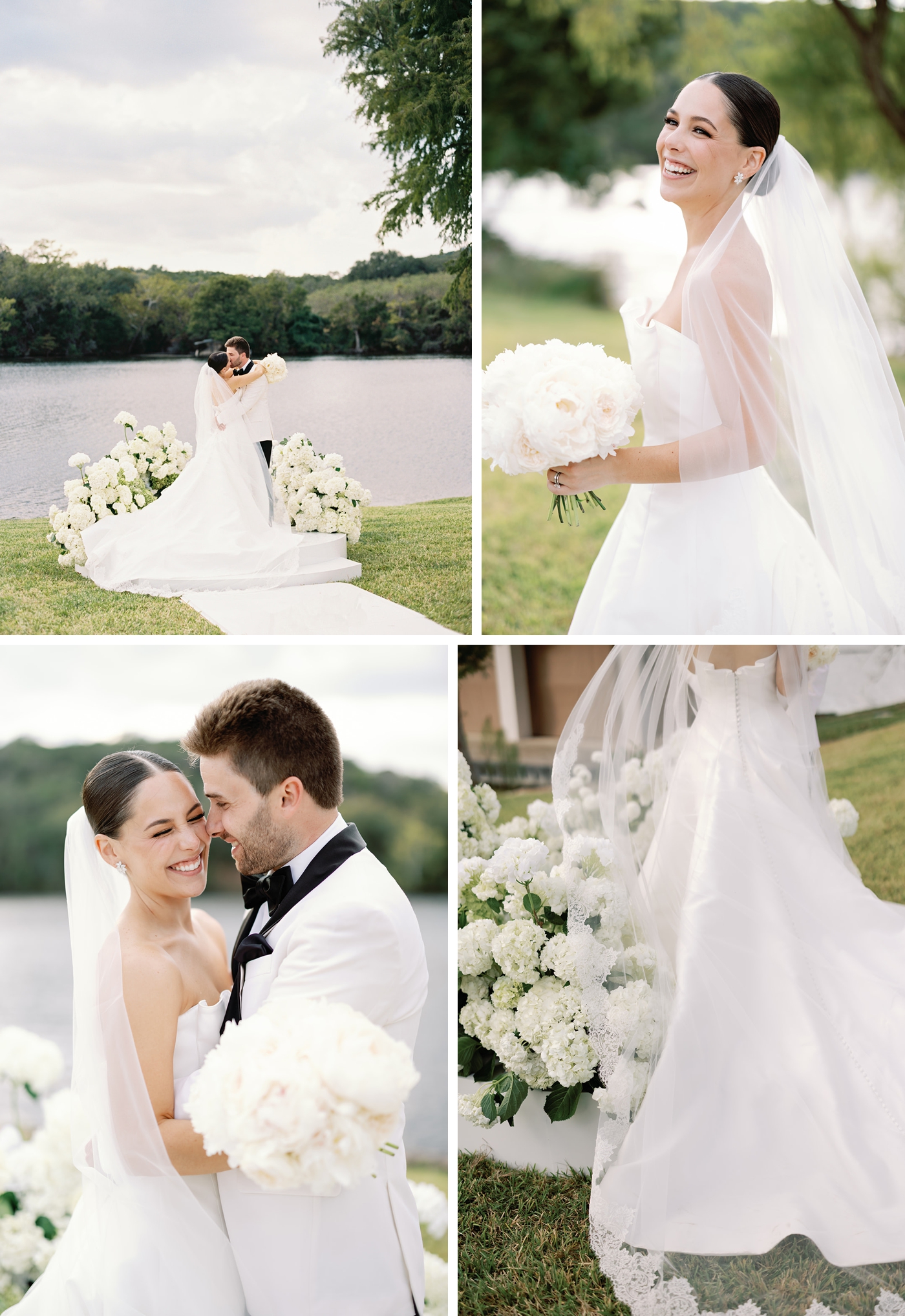 Golden hour wedding pictures on Lake Austin, at a private home 
