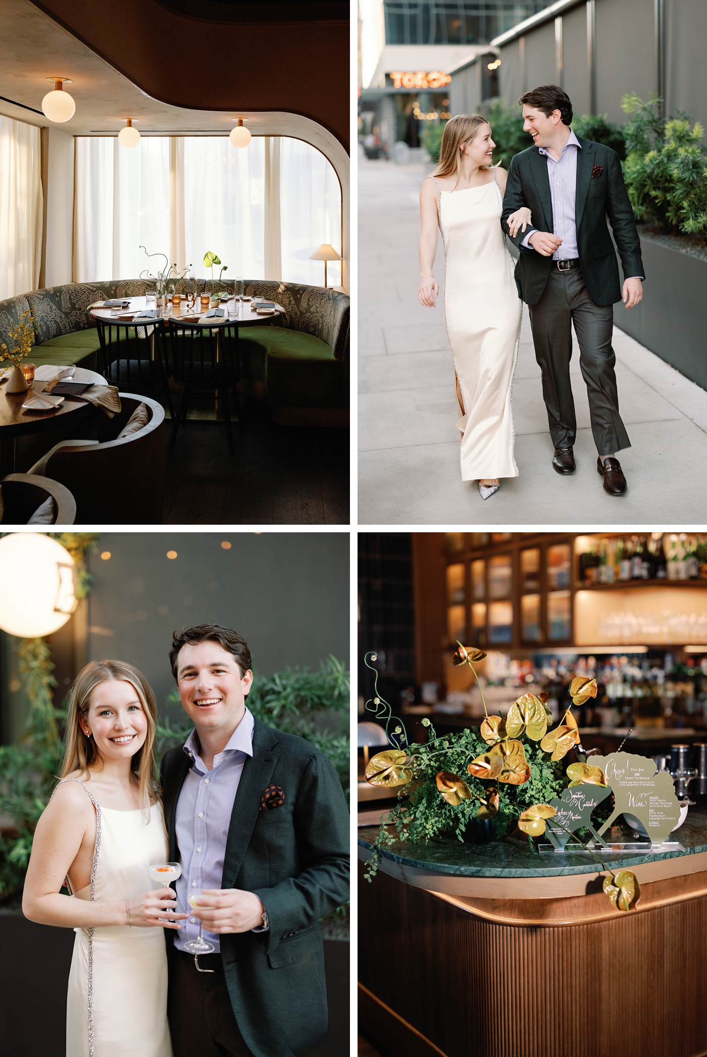 Rehearsal dinner at Uchiba in Austin, Texas, with custom flowers in bright colors