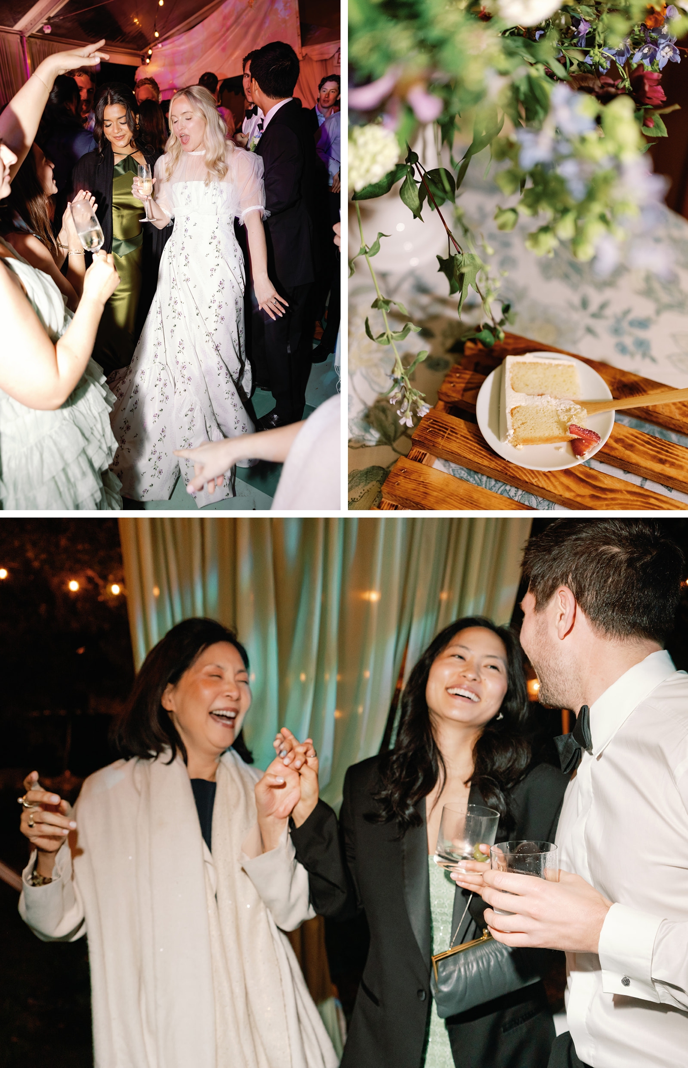 Romantic Austin wedding reception with checkerboard dance floor, hanging flowers, and candlelight, and a live band
